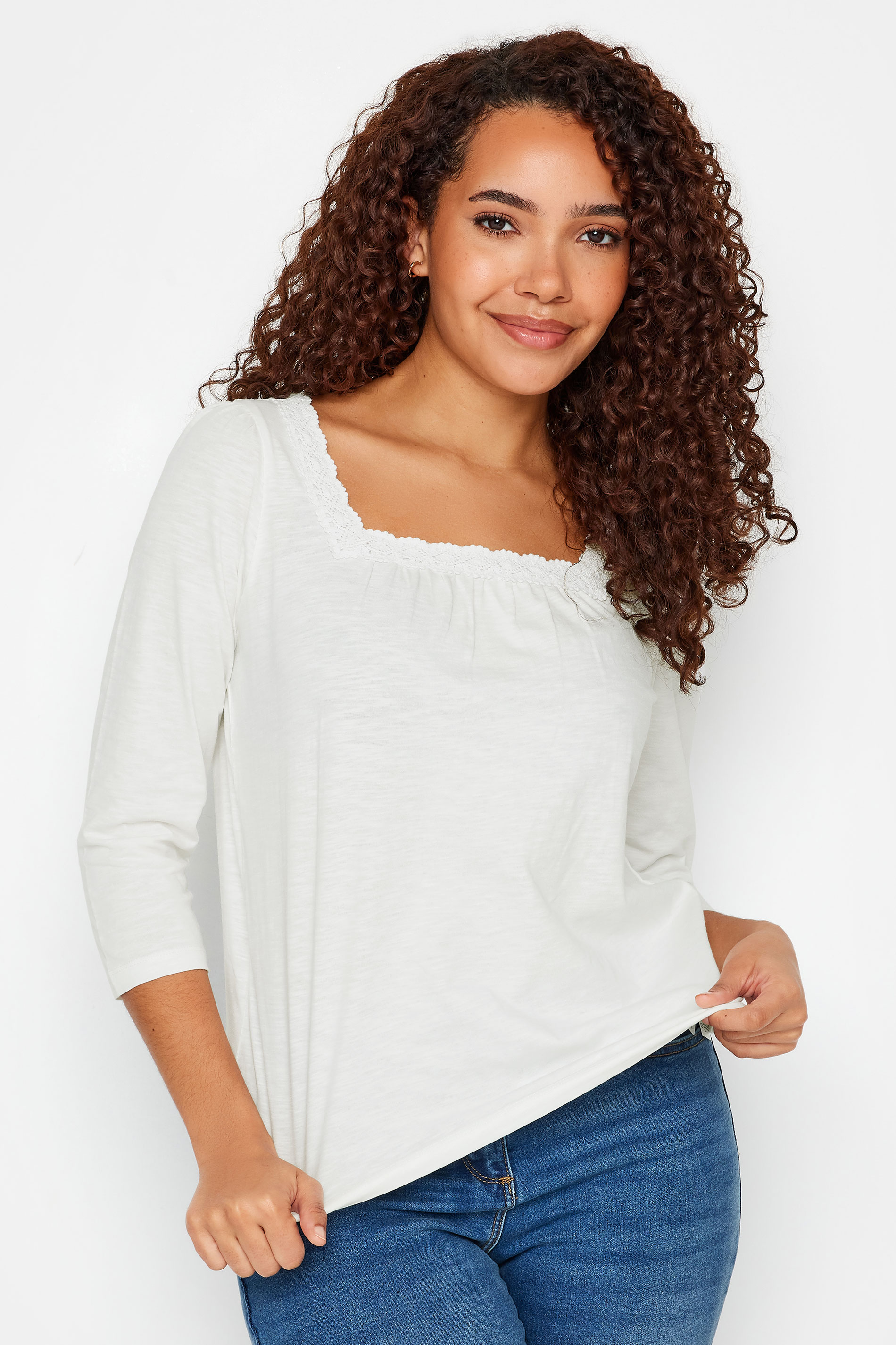 M&Co White Square Neck 3/4 Sleeve Top | M&Co 2