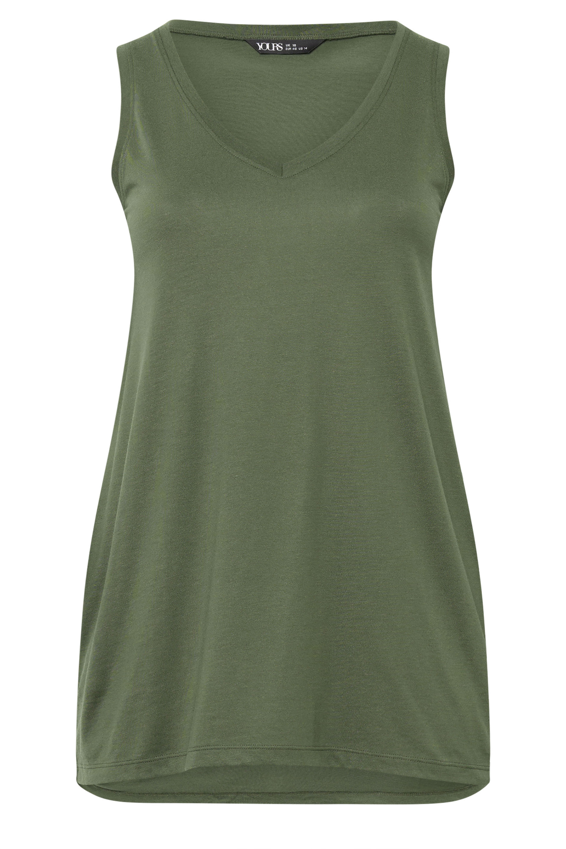 YOURS Plus Size Khaki Green V-Neck Basic Vest Top | Vest Top 5