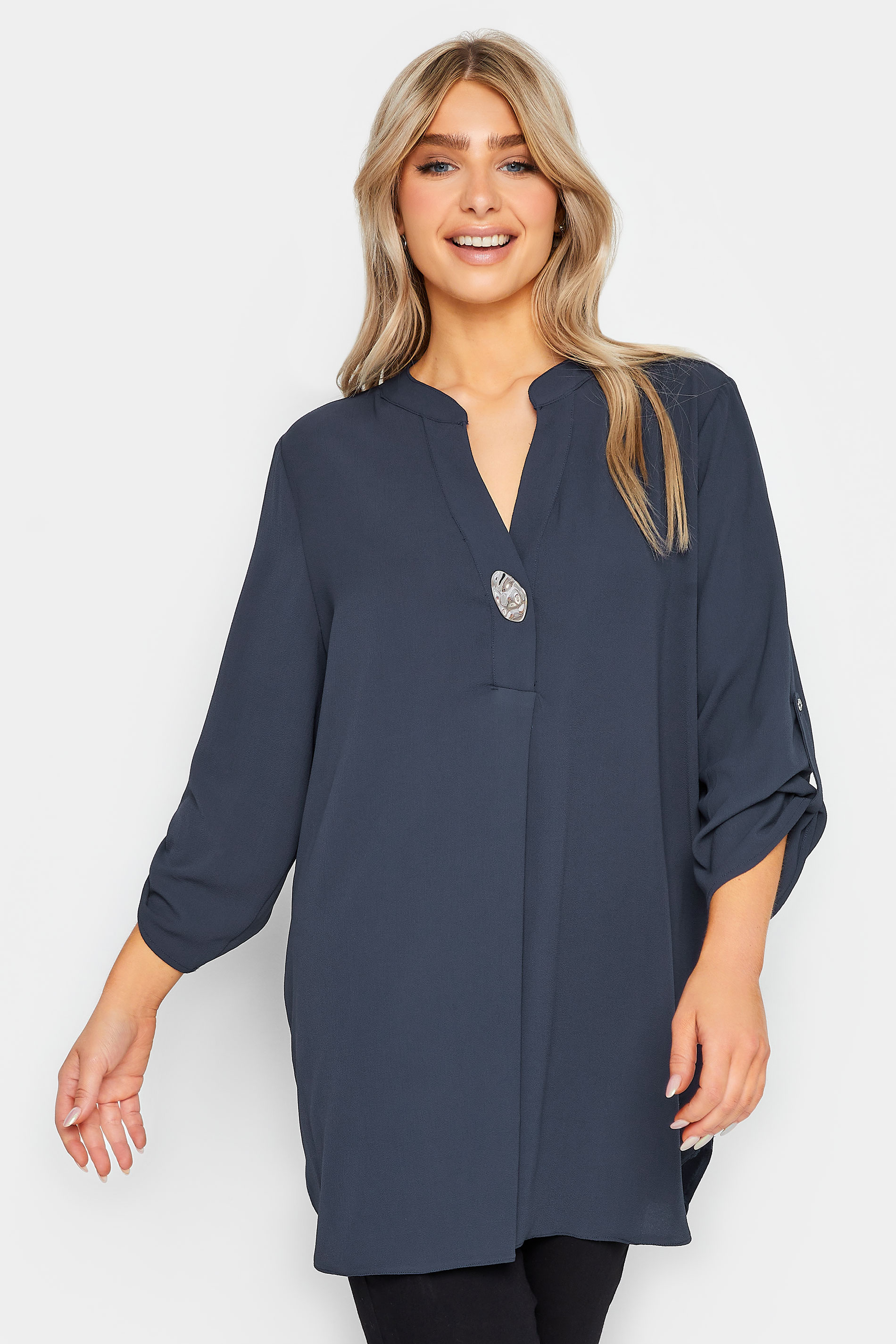 M&Co Blue Long Sleeve Button Blouse | M&Co 2