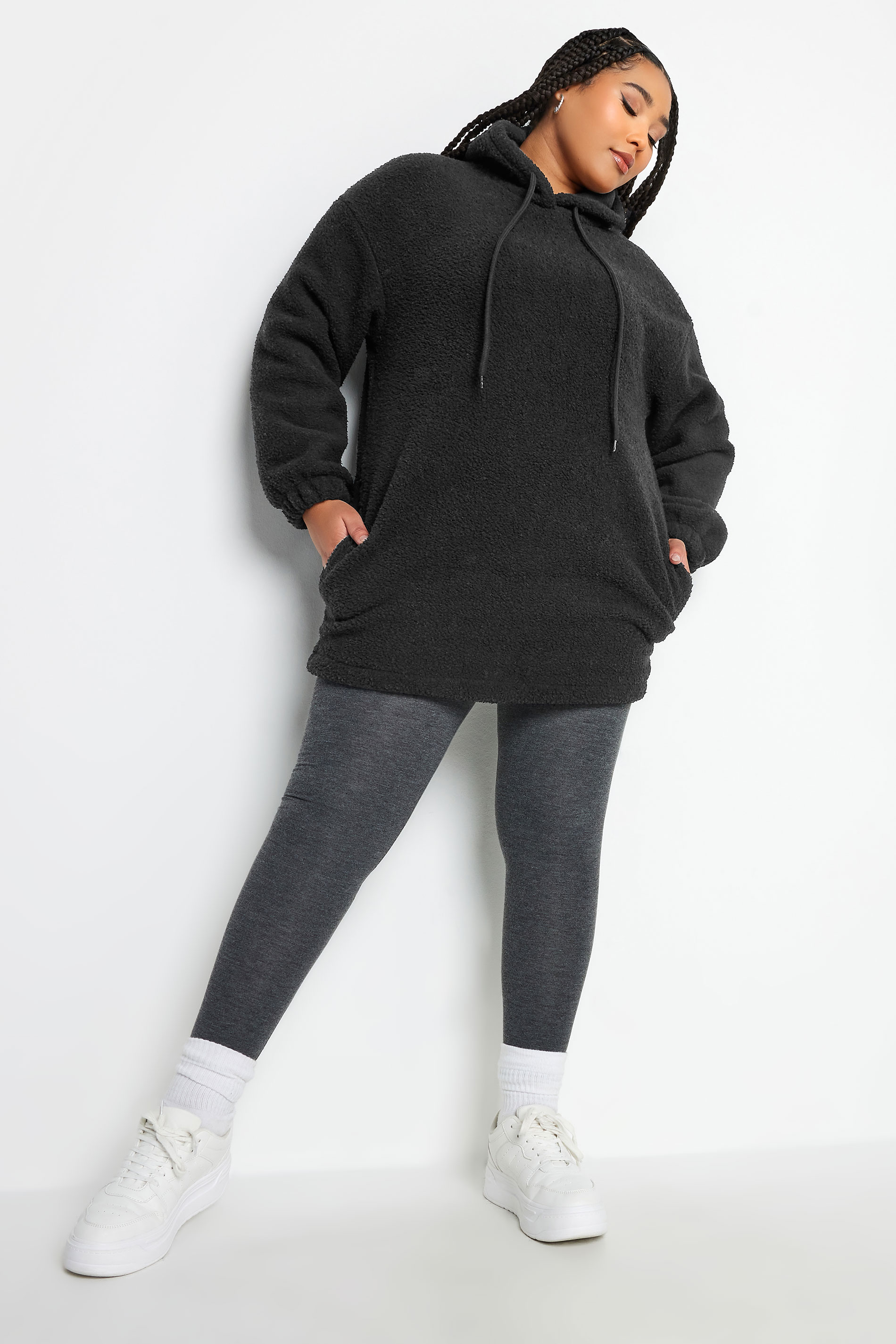 YOURS Plus Size Black Teddy Fleece Hoodie | Yours Clothing 1