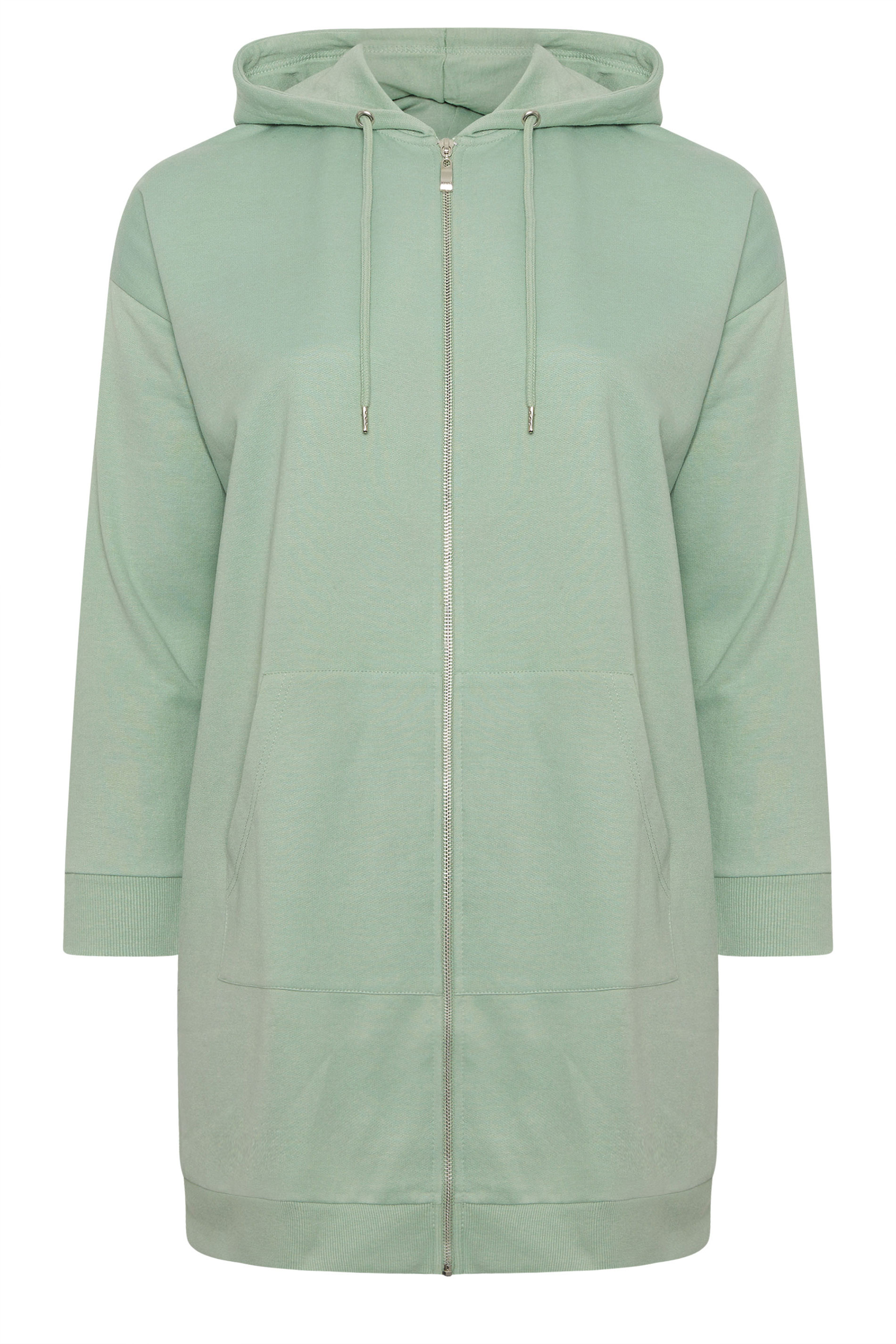 YOURS Plus Size Sage Green Longline Zip Hoodie | Yours Clothing 5