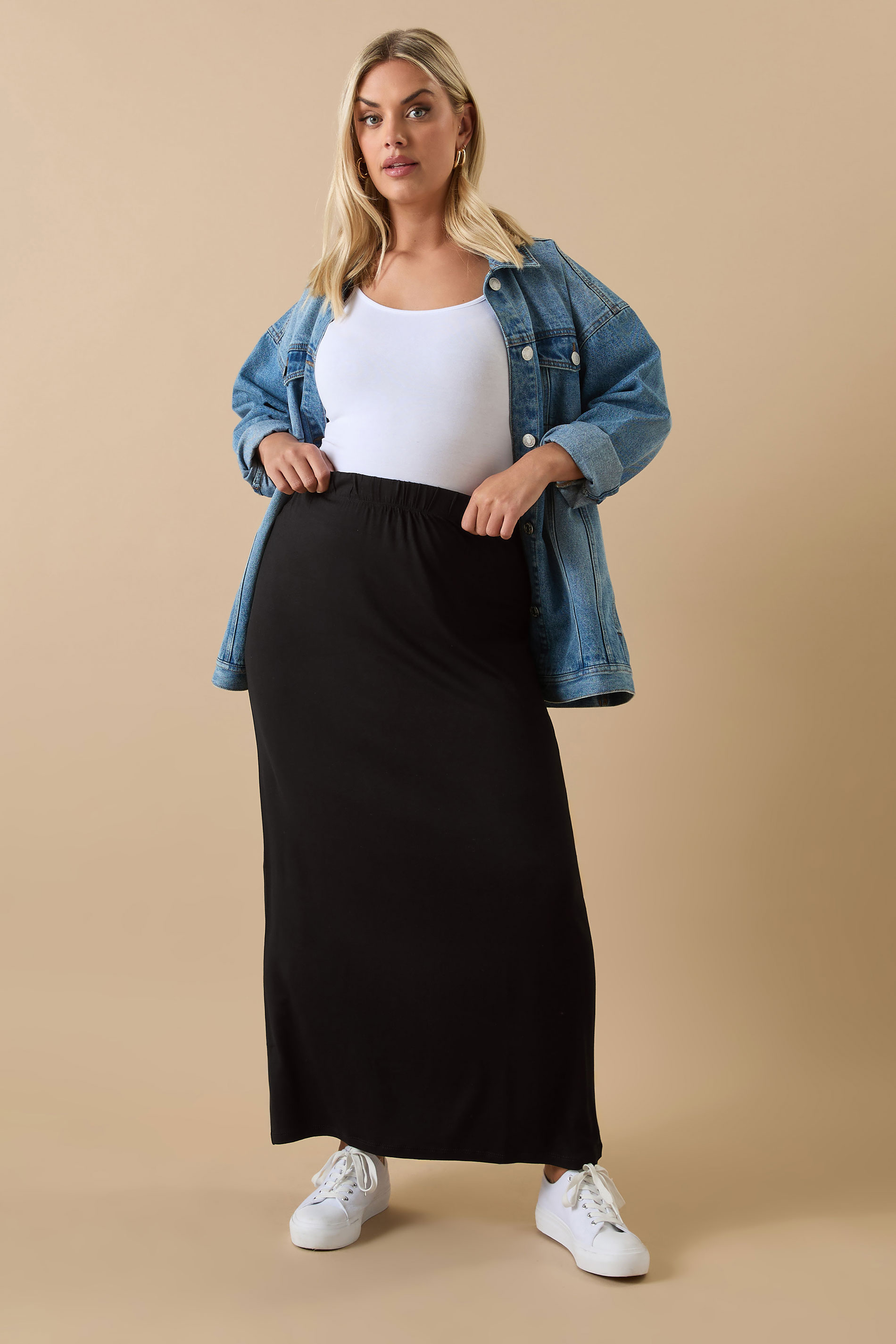 YOURS Plus Size Black Jersey Stretch Maxi Tube Skirt | Yours Clothing 1