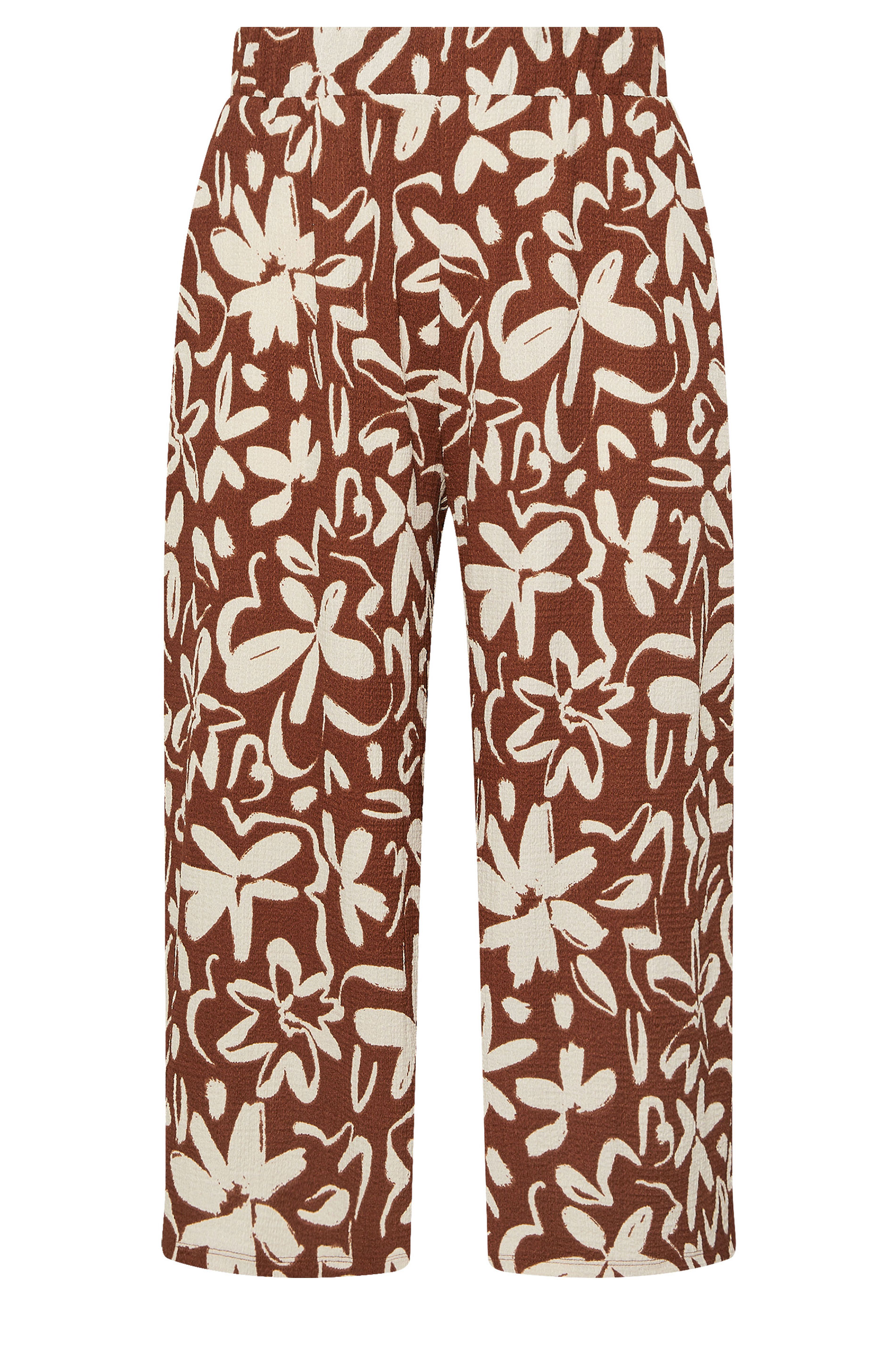 YOURS Plus Size Brown Floral Print Textured Midaxi Culottes | Yours Clothing 5