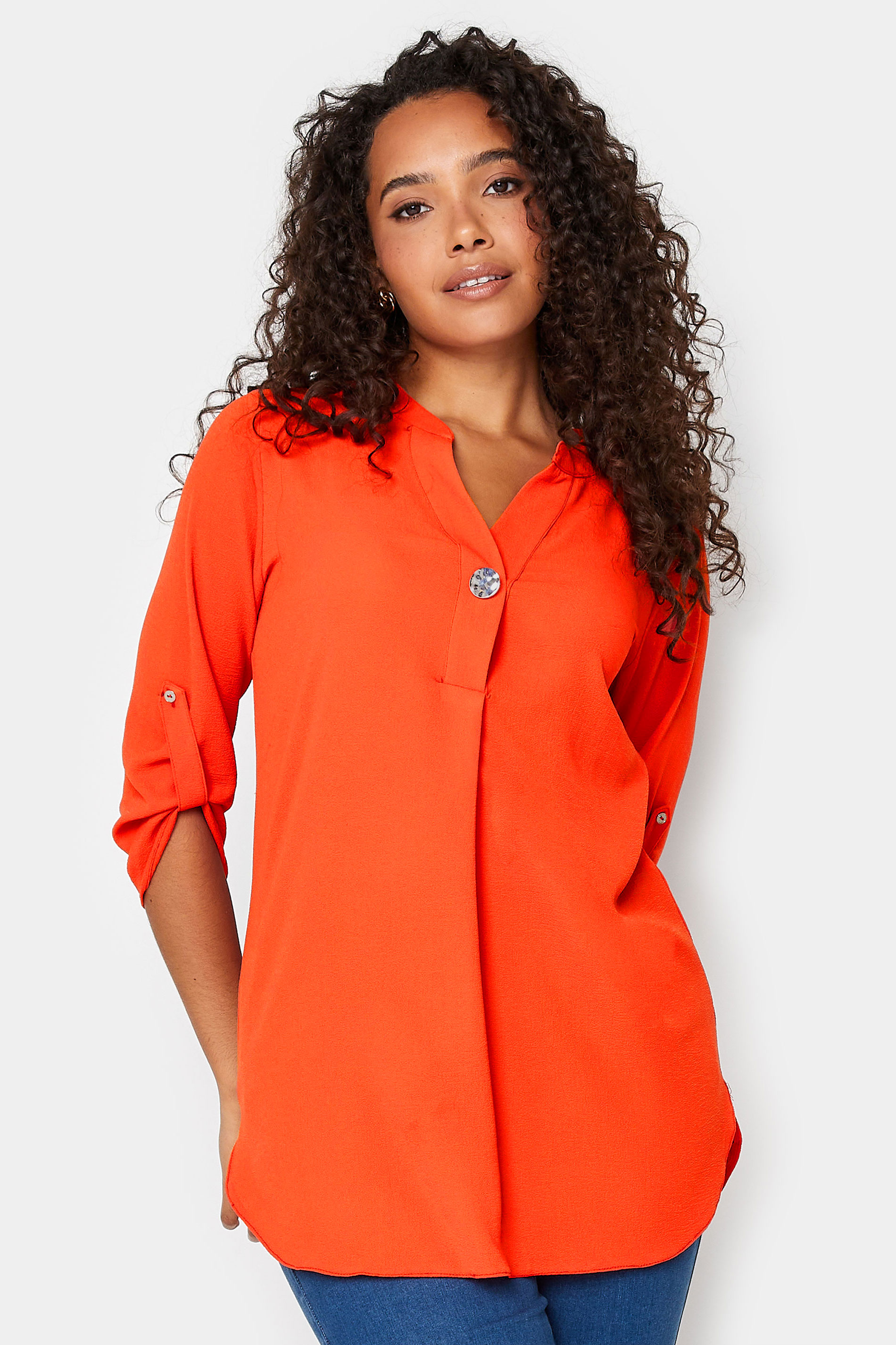 M&Co Bright Orange Statement Button Tab Sleeve Blouse | M&Co 1