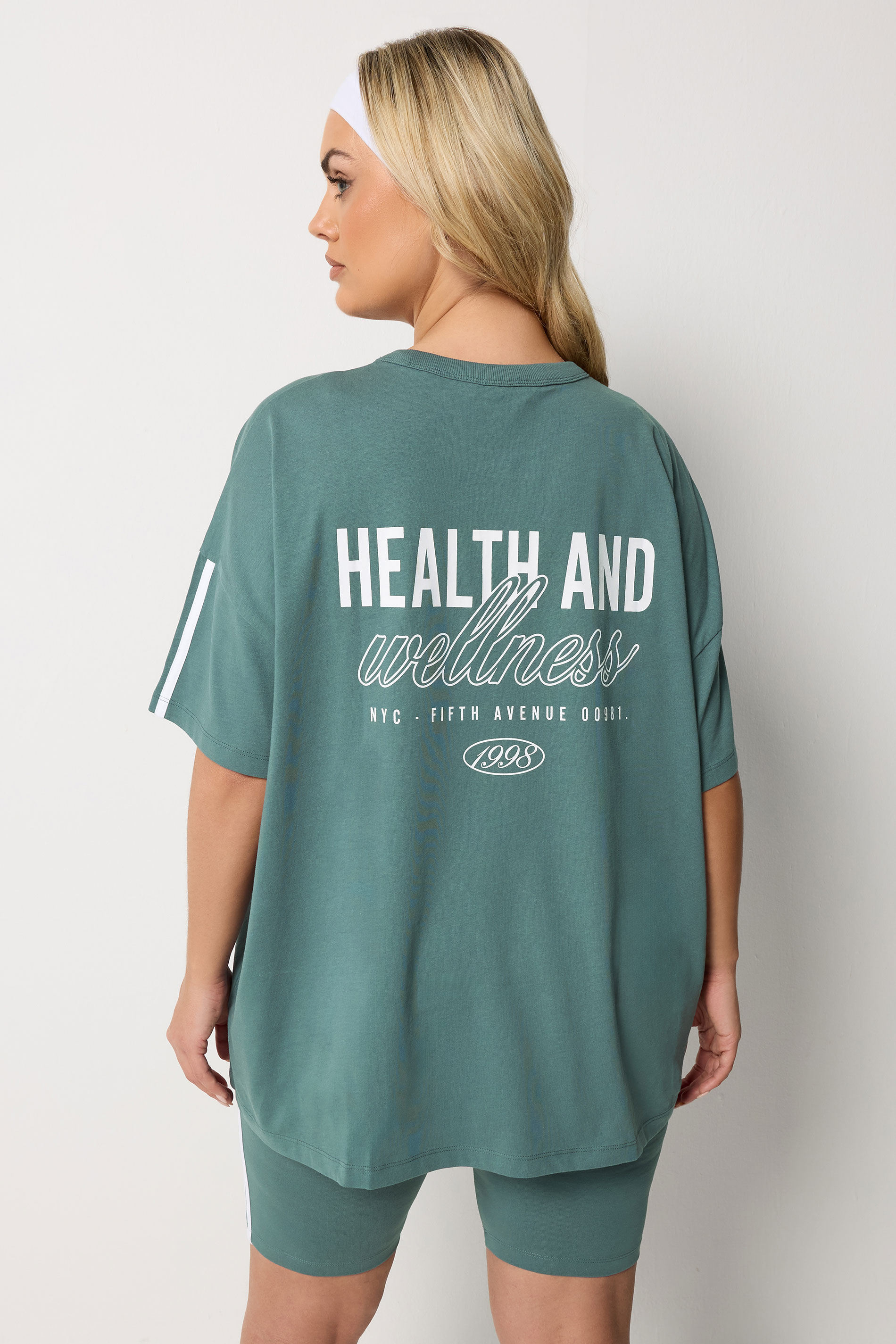 YOURS ACTIVE Plus Size  Blue 'Health & Wellness' T-Shirt | Yours Clothing 5