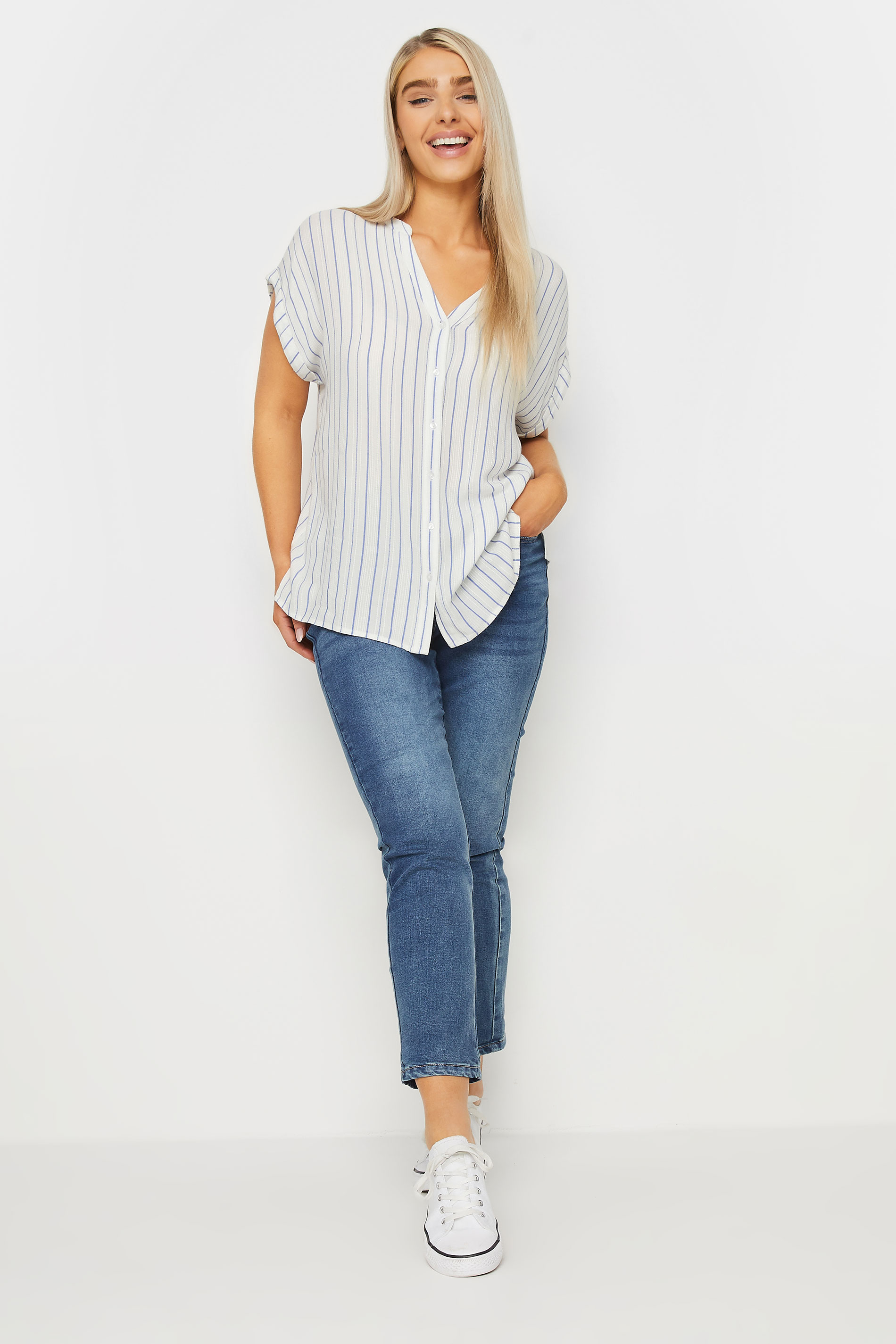 M&Co White Striped Dobby Shirt | M&Co 2