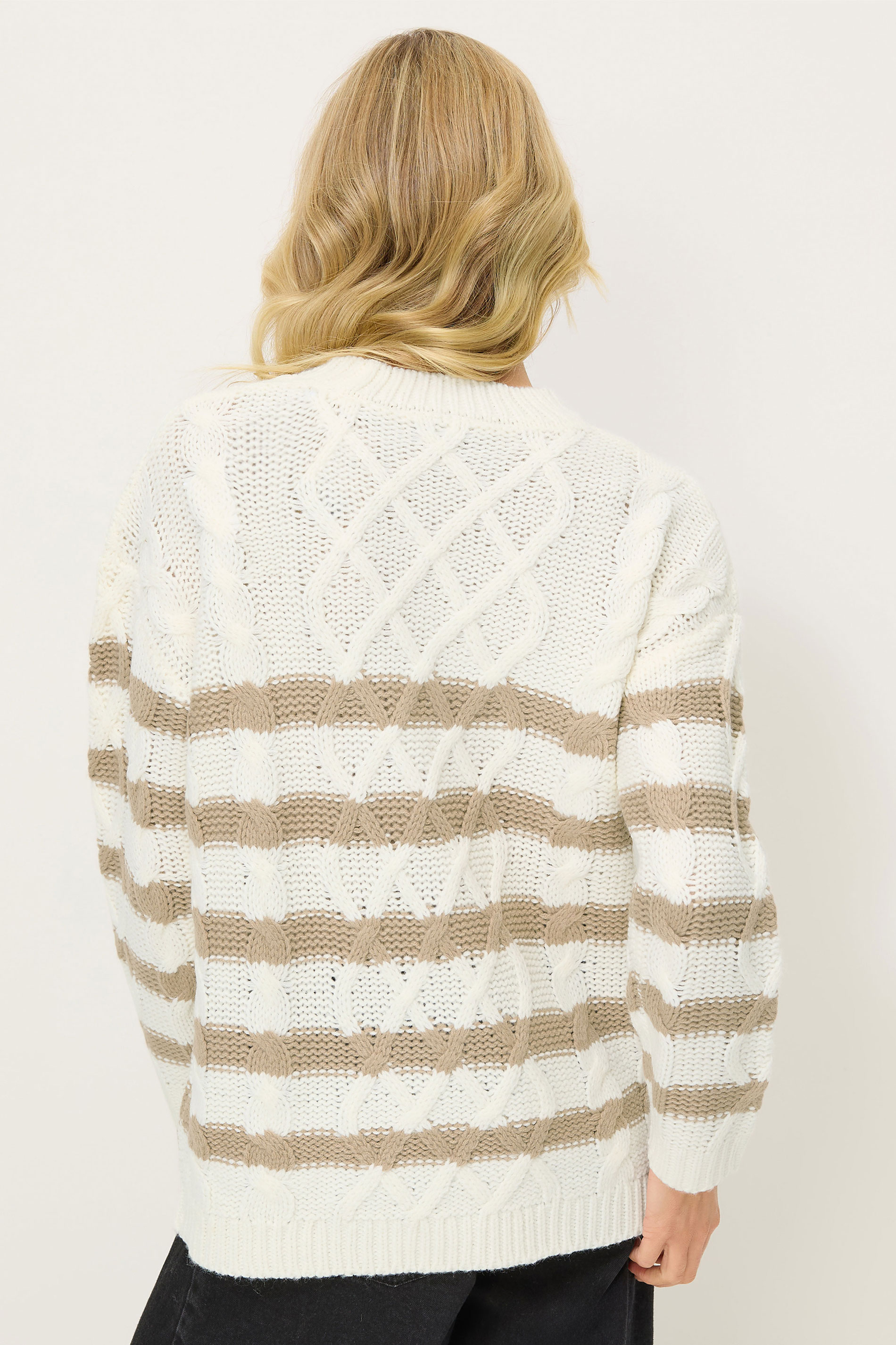 PixieGirl Petite Women's Ivory White Striped Cable Knit Jumper | PixieGirl 2