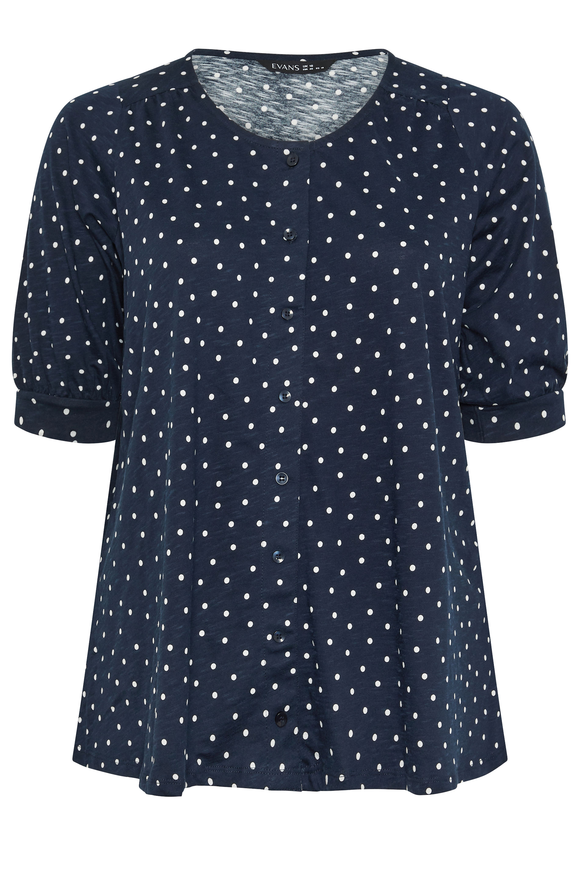EVANS Curve Navy Blue Polka Dot Cotton Top | Evans 5