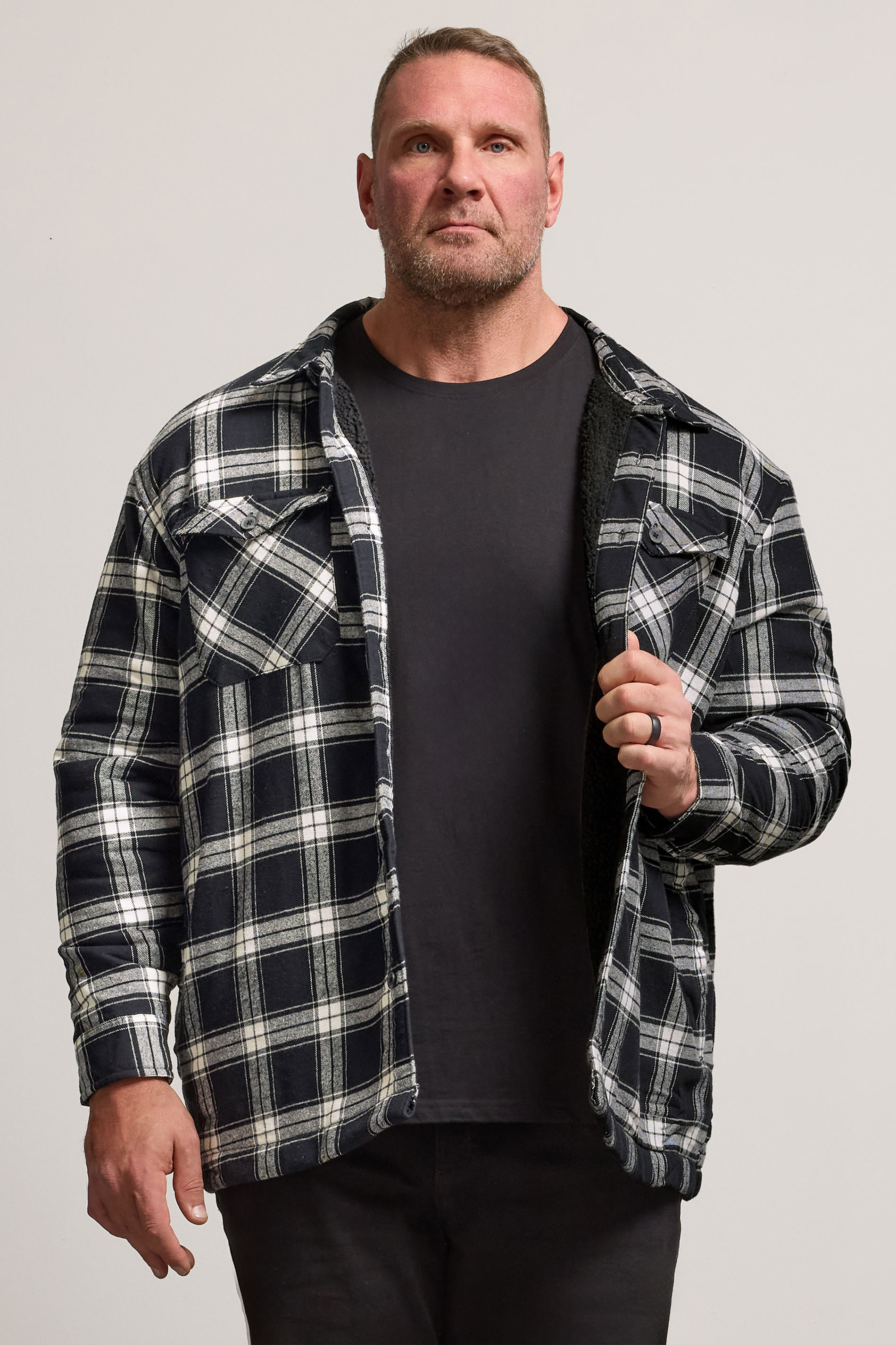BadRhino Big & Tall Black Checked Borg Shacket | BadRhino 3