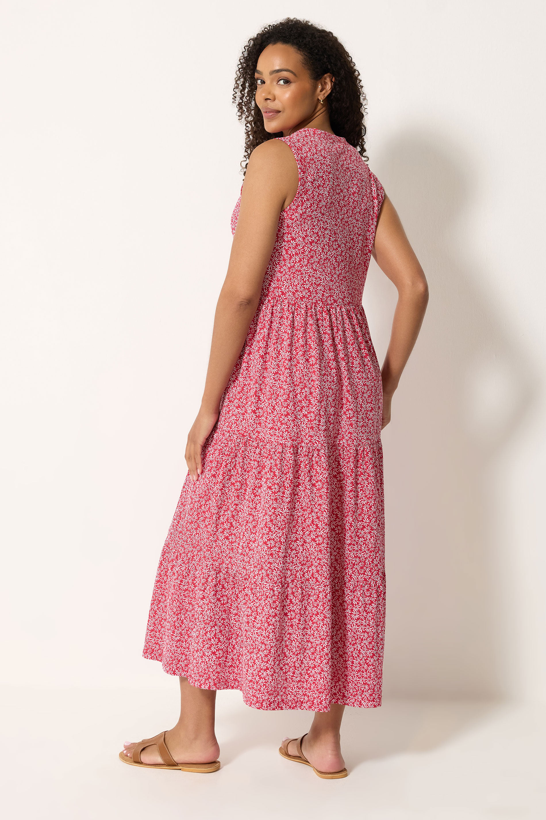 M&Co Red Floral Cotton Tiered Maxi Dress | M&Co 4