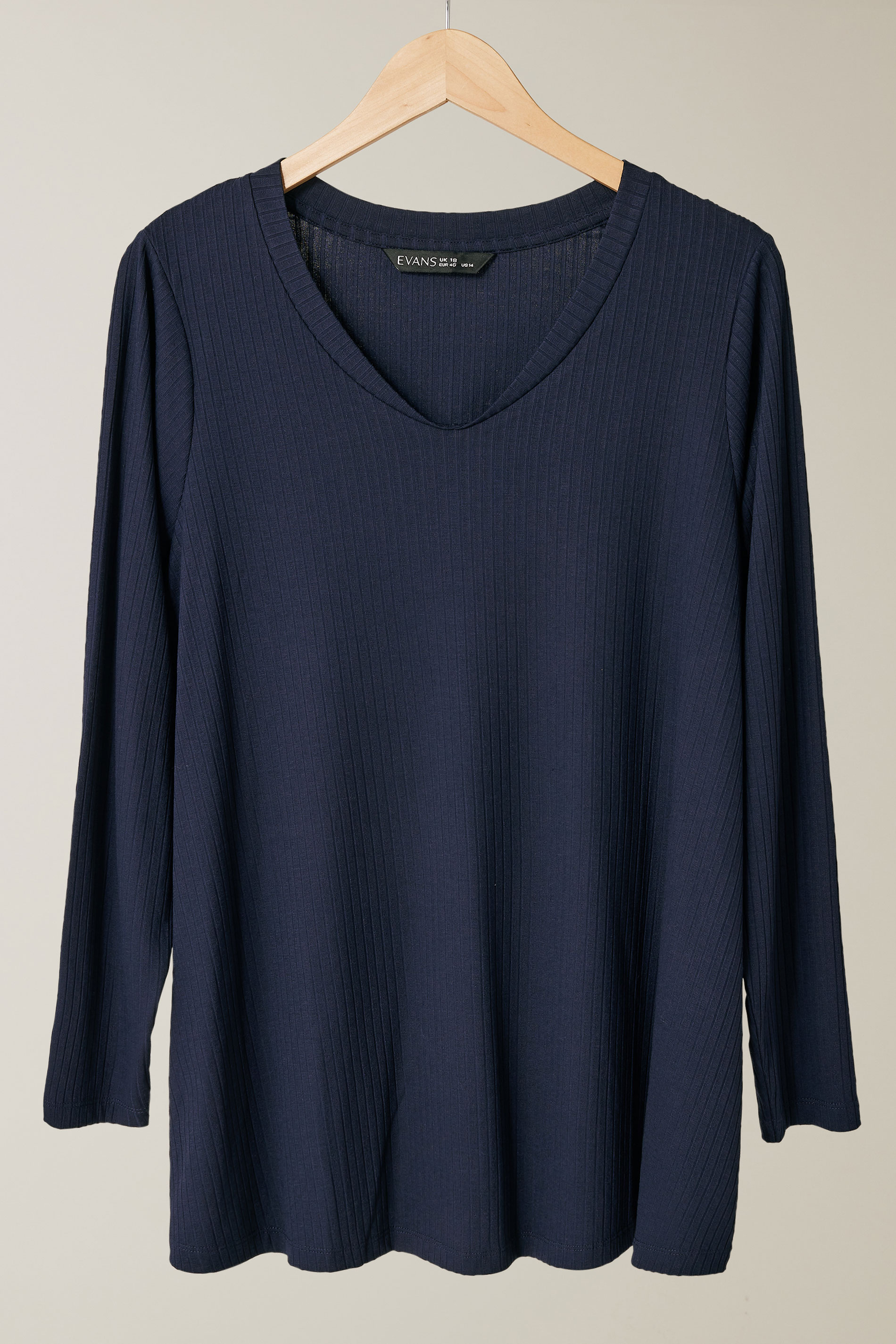 EVANS Plus Size Navy Blue Premium Ribbed Modal Blend Swing Top 5
