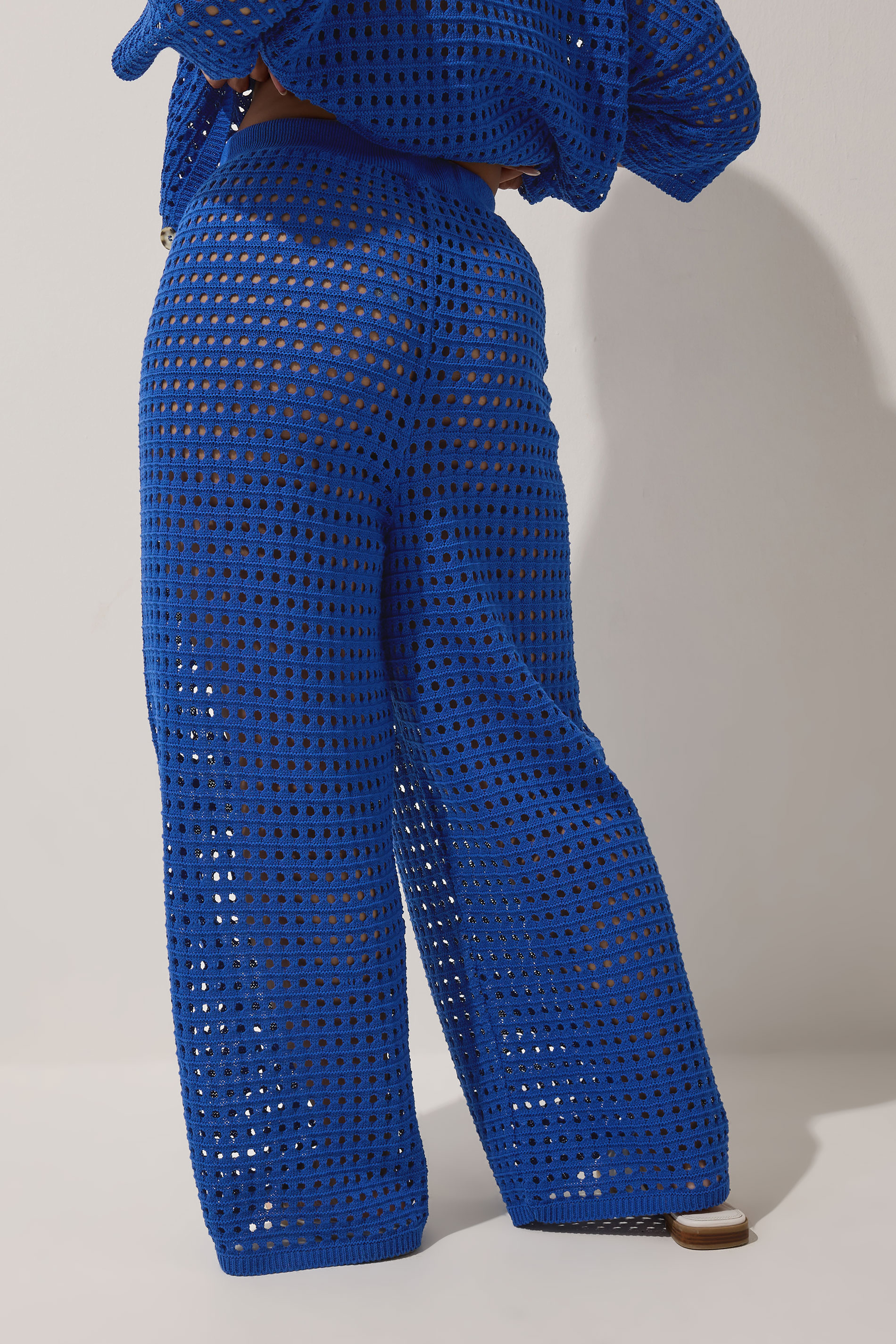LIMITED COLLECTION Plus Size Cobalt Blue Crochet Wide Leg Trousers | Yours Clothing 4