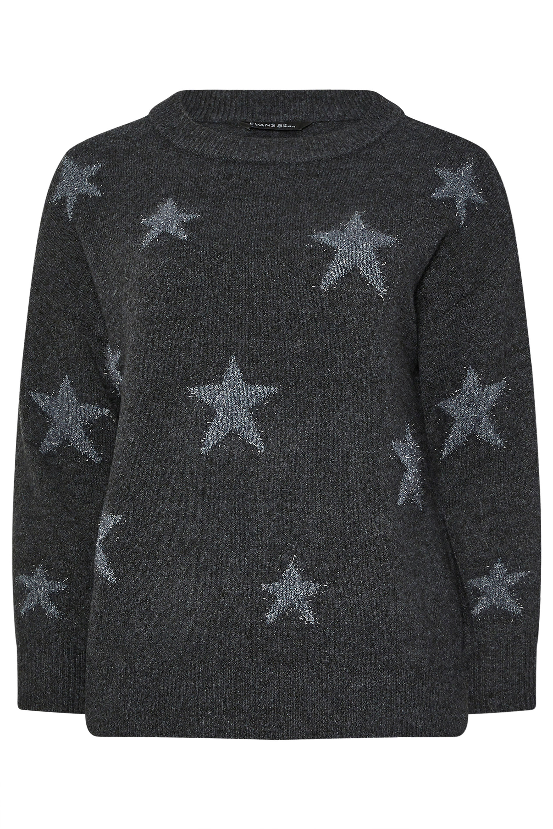 EVANS Plus Size Grey Star Tinsel Detail Jumper | Evans 5