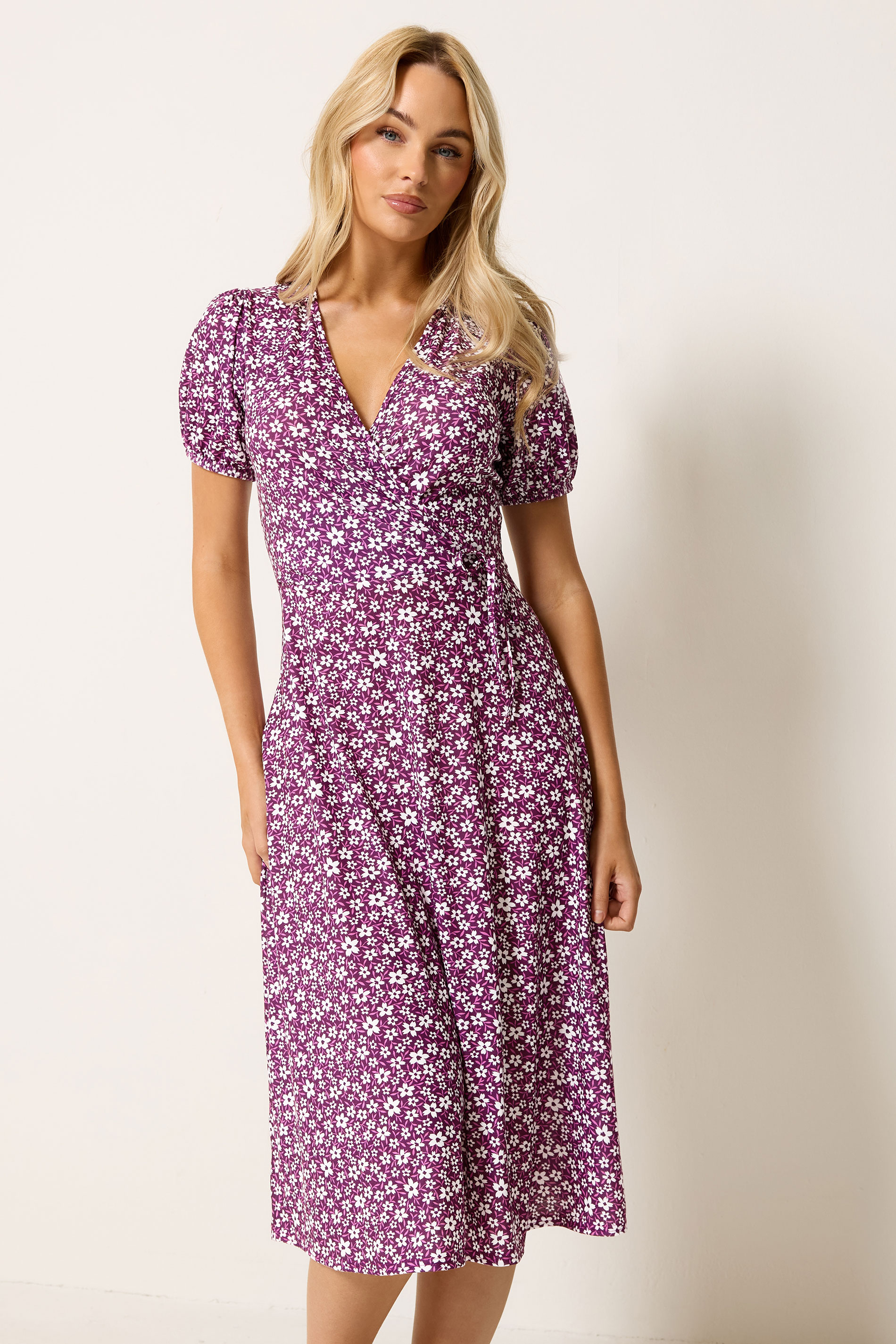 M&Co Berry Red Ditsy Floral Midi Wrap Dress | M&Co 3