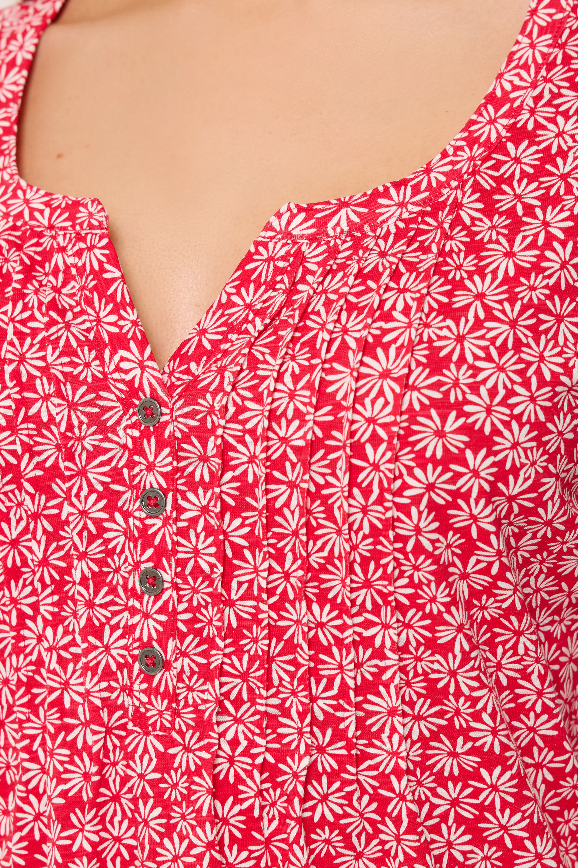 M&Co Red Floral Henley Top | M&Co 4