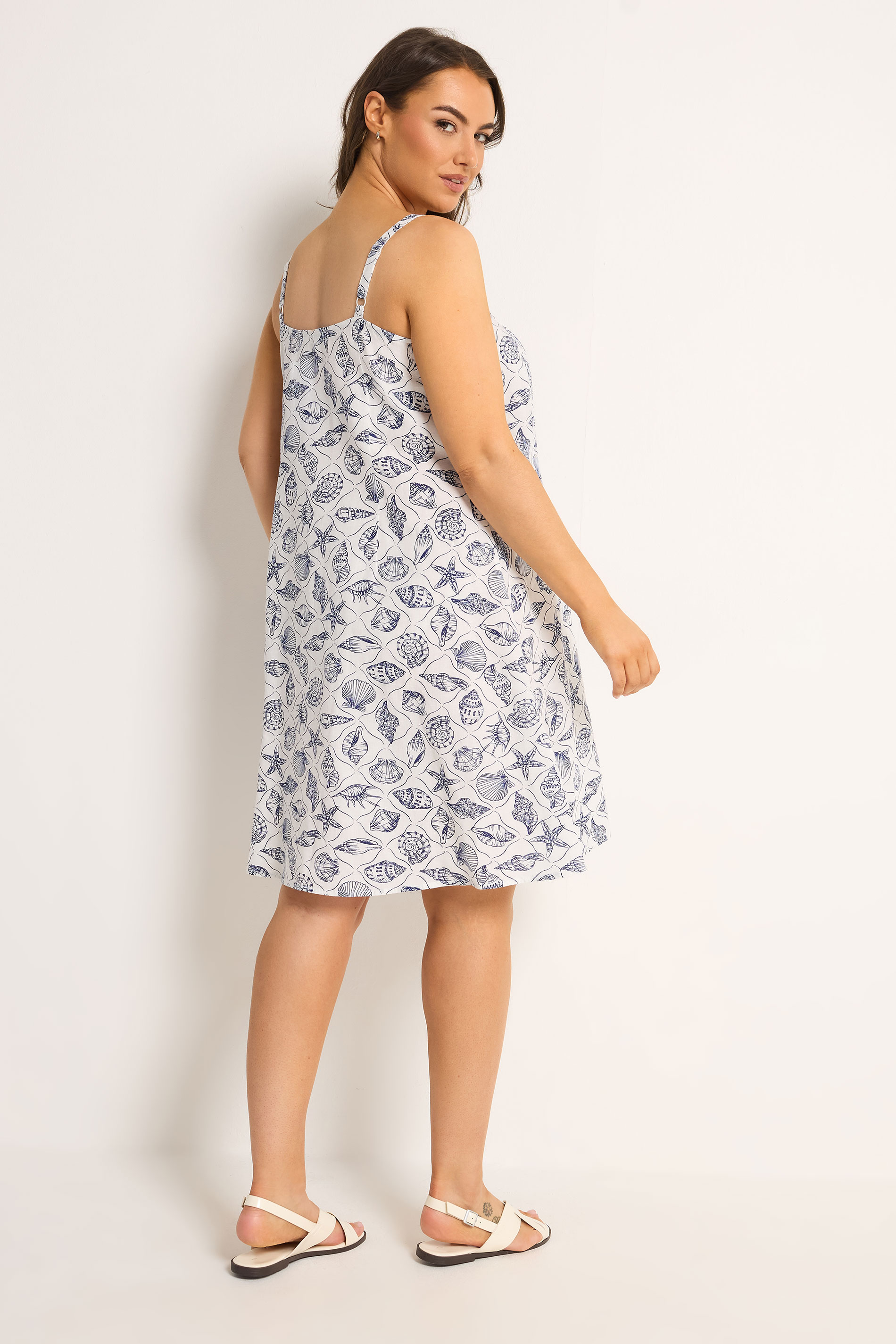 YOURS Plus Size White Shell Print Linen Dress | Yours Clothing 1