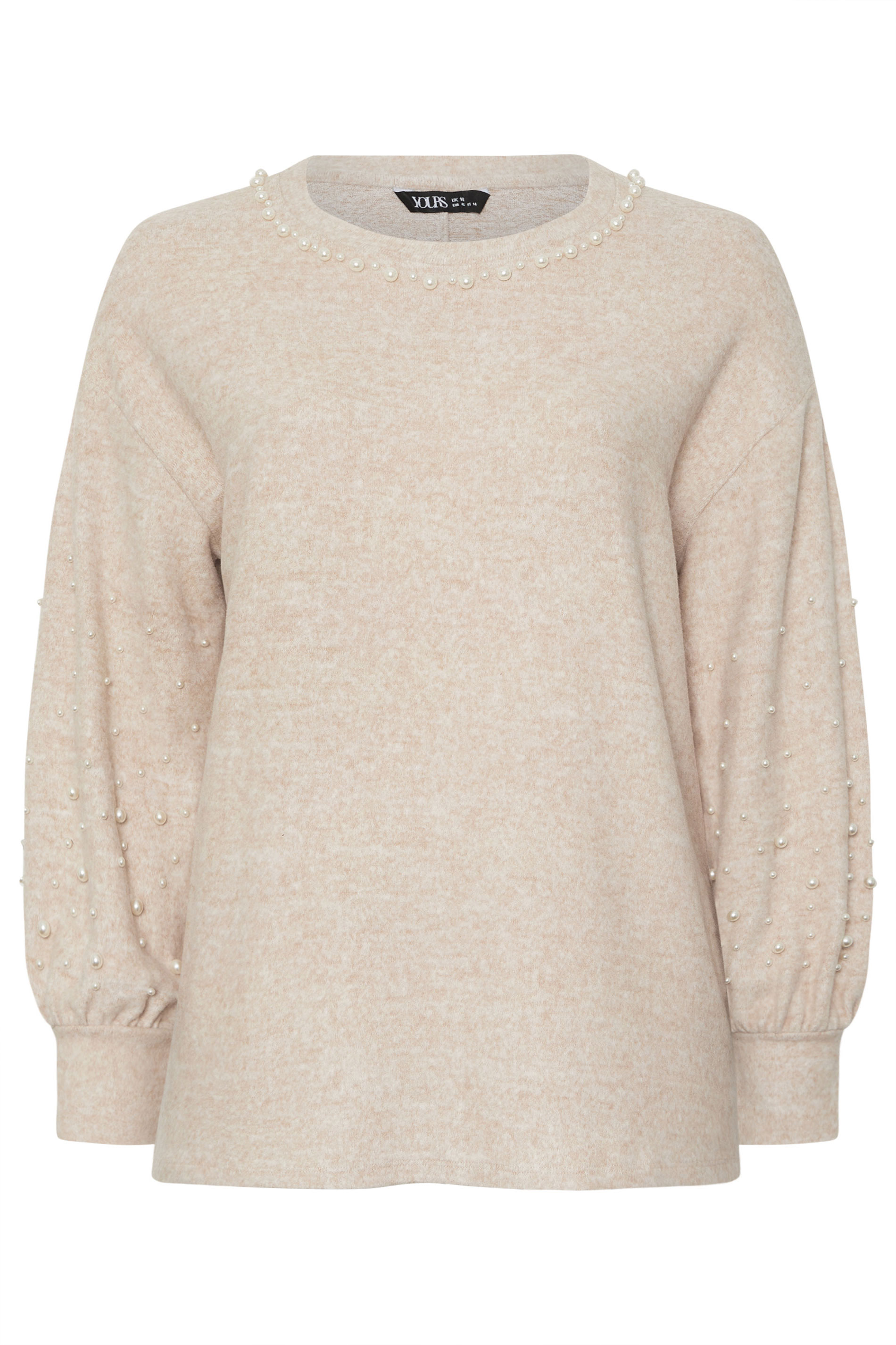 YOURS Plus Size Natural Brown Pearl Embellished Jumper | Yours Clothing 5
