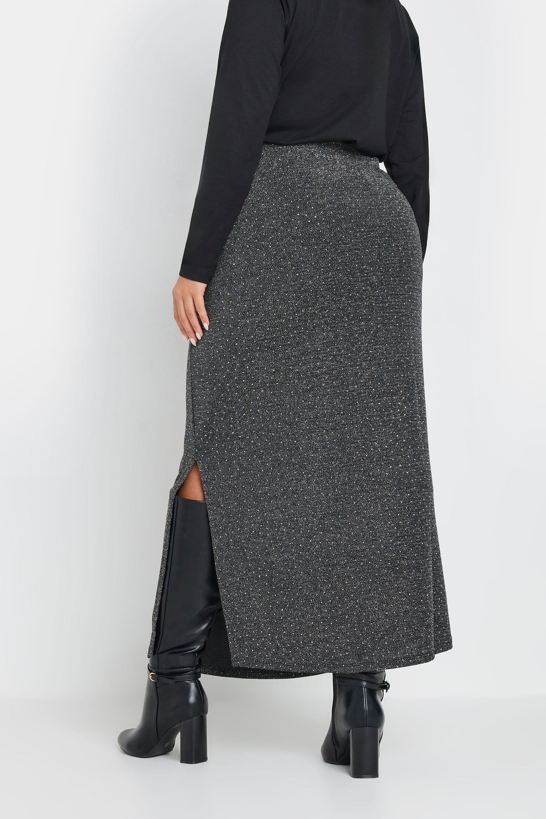 YOURS Plus Size Silver Metallic Side Split Midi Skirt | Yours Clothing 5