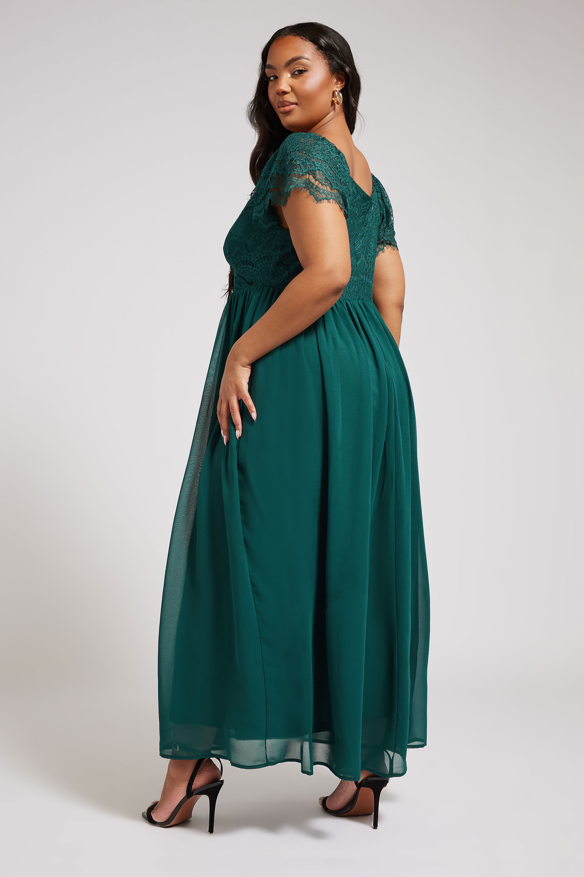 YOURS LONDON Plus Size Teal Green Lace Maxi Wrap Dress | Yours Clothing 2