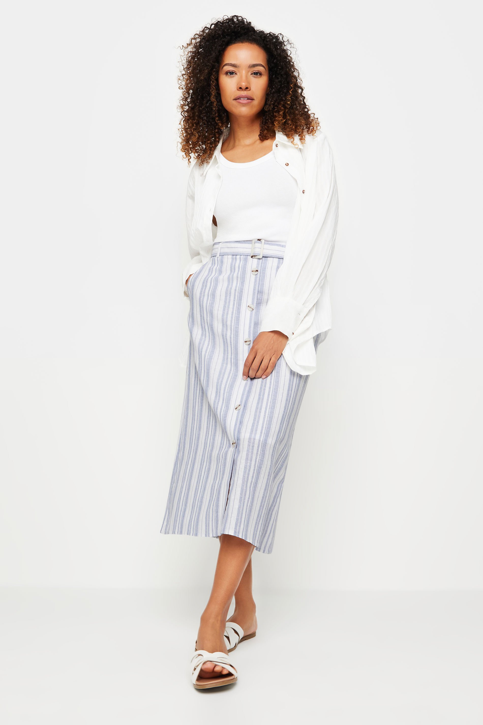 M&Co Blue & White Striped Belted Skirt | M&Co 2