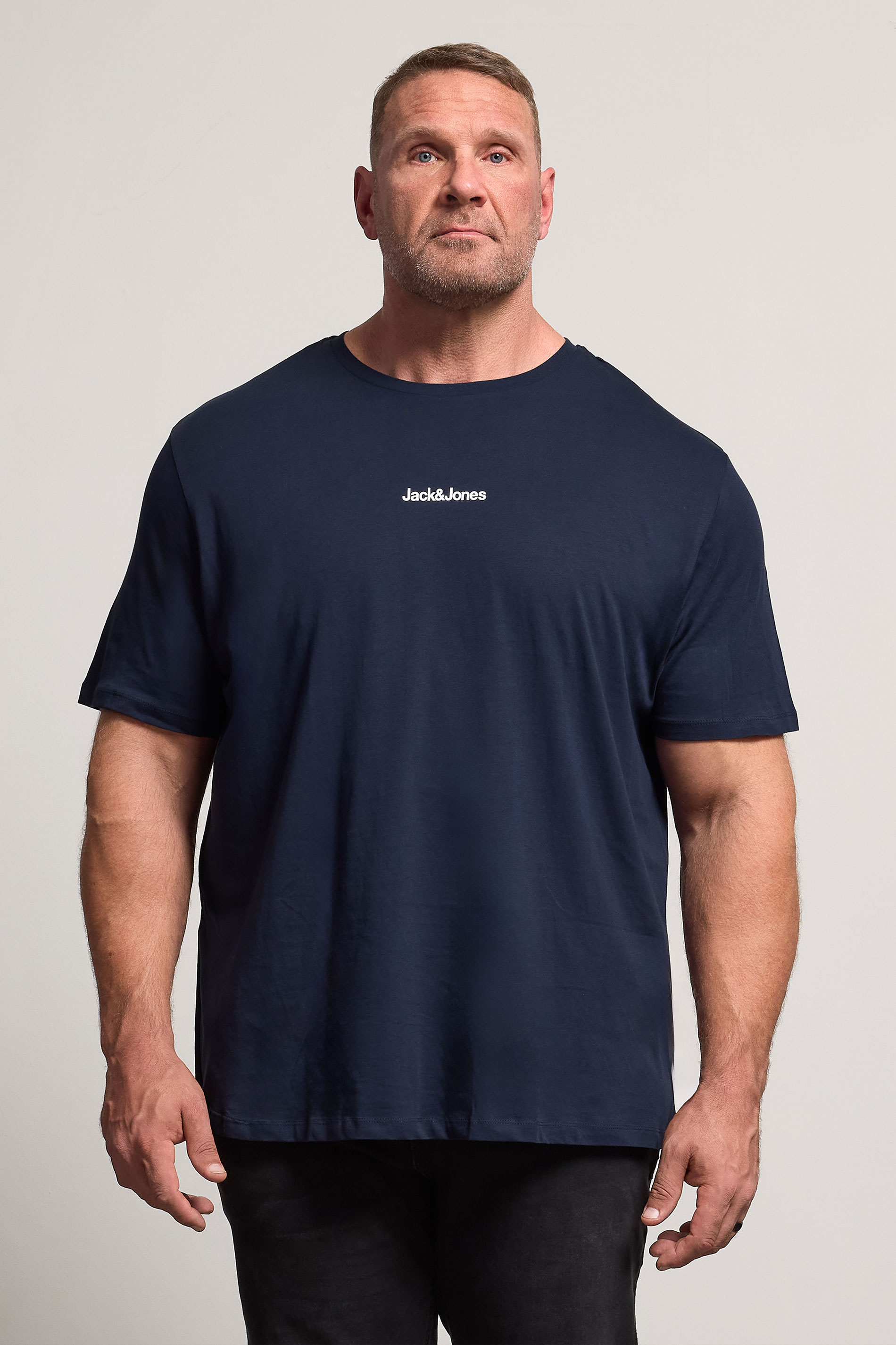 JACK & JONES Big & Tall Navy Blue Crew Neck Graphic T-Shirt | BadRhino 3