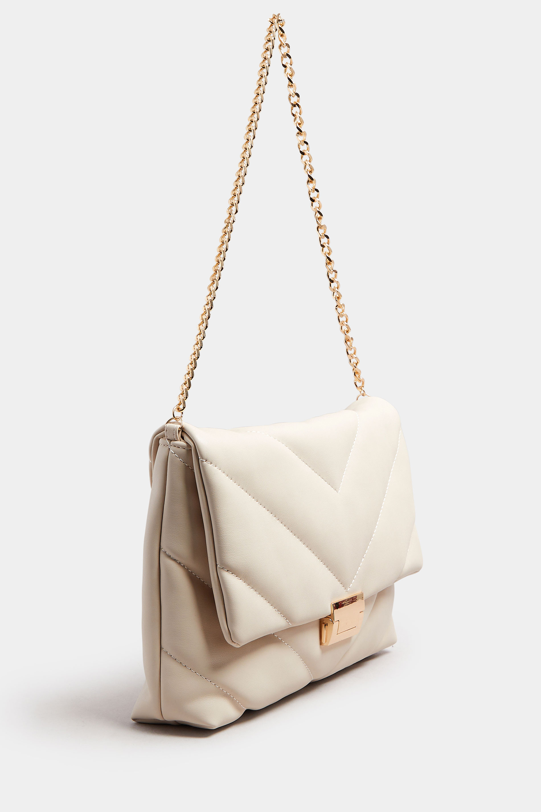 White Faux Leather Quilted Shoulder Bag | Yours Clothing 5