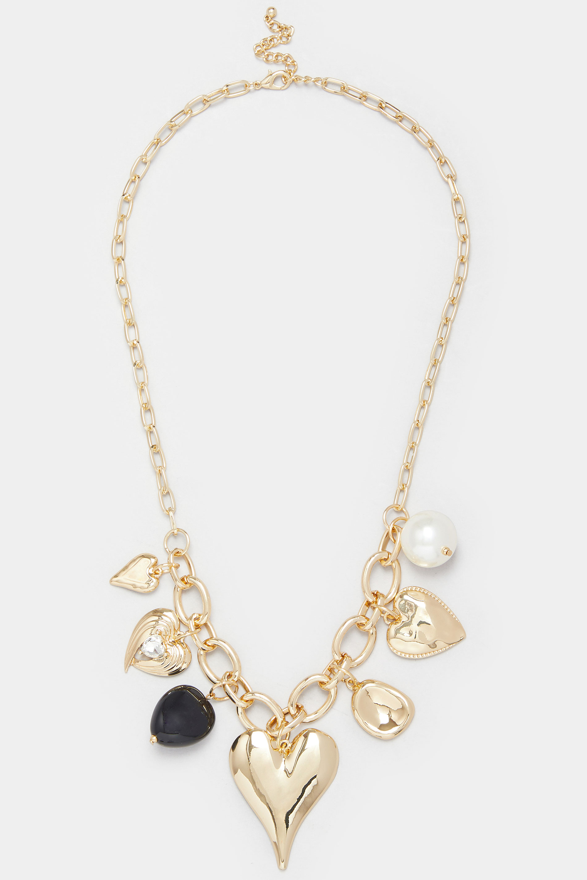 Gold Tone Statement Heart Charm Necklace | Yours Clothing 3