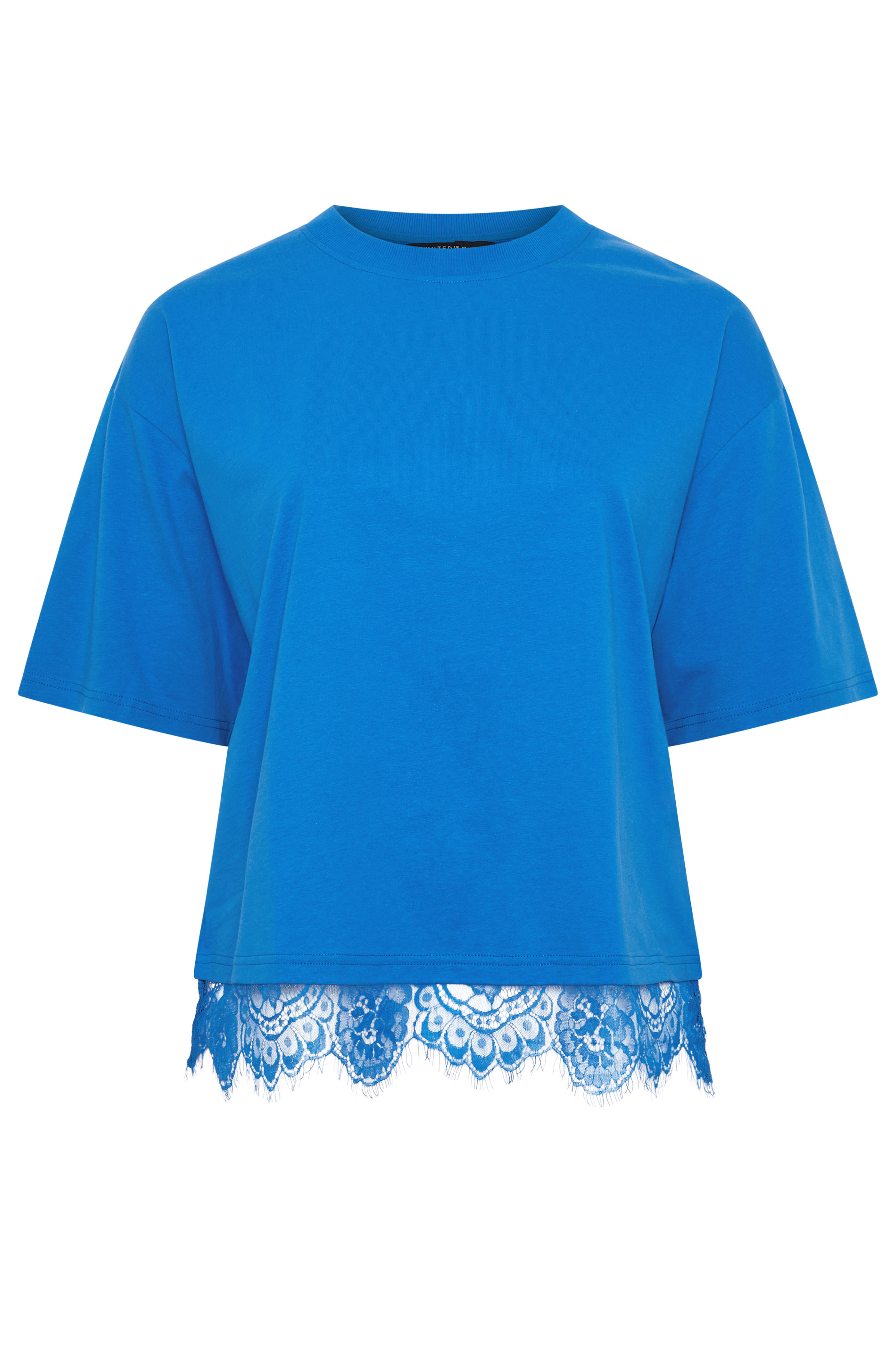 LIMITED COLLECTION Plus Size Cobalt Blue Oversized Lace Hem T-Shirt | Yours Clothing 5