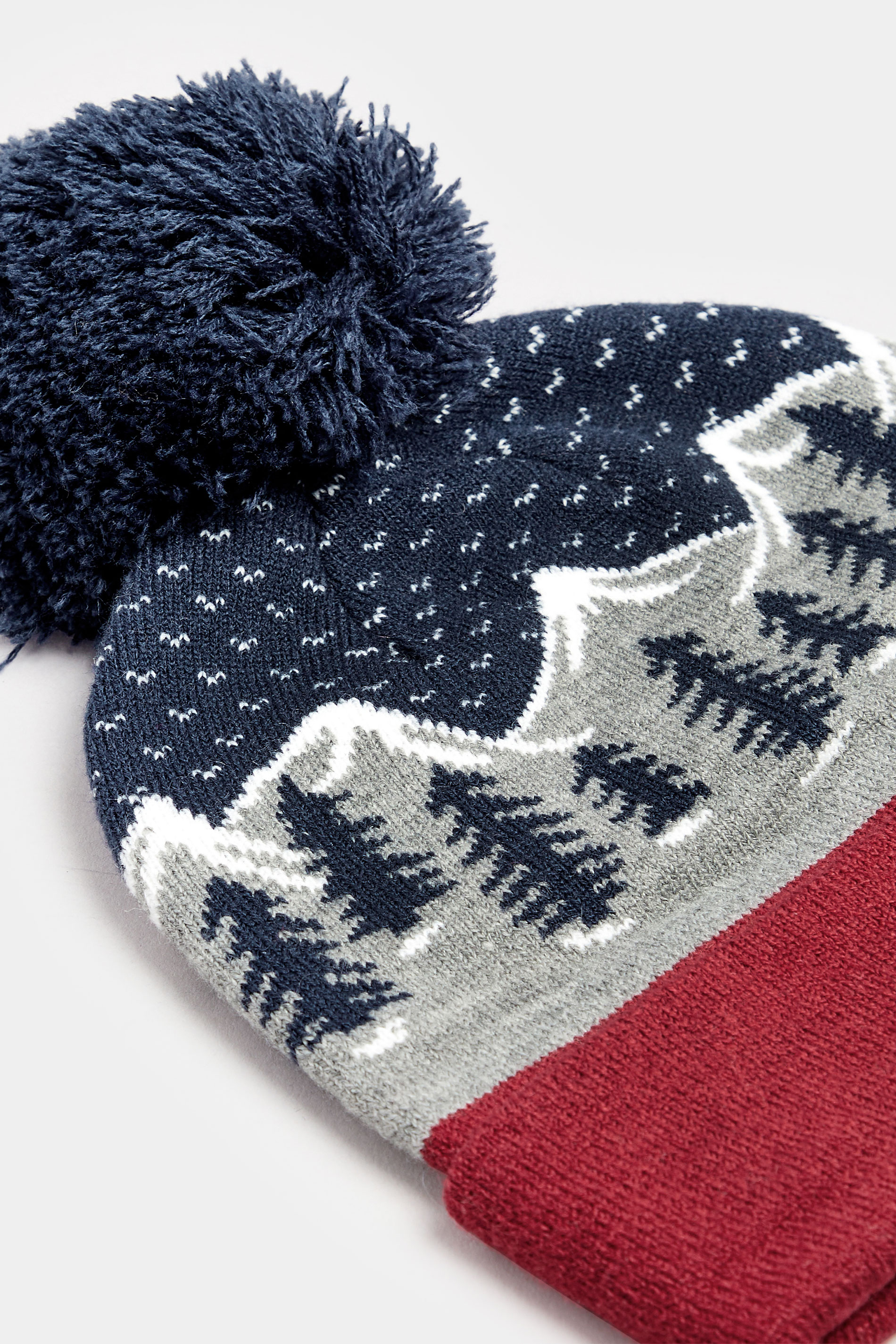 BadRhino Red & Navy Winter Trees Bobble Hat | BadRhino 2