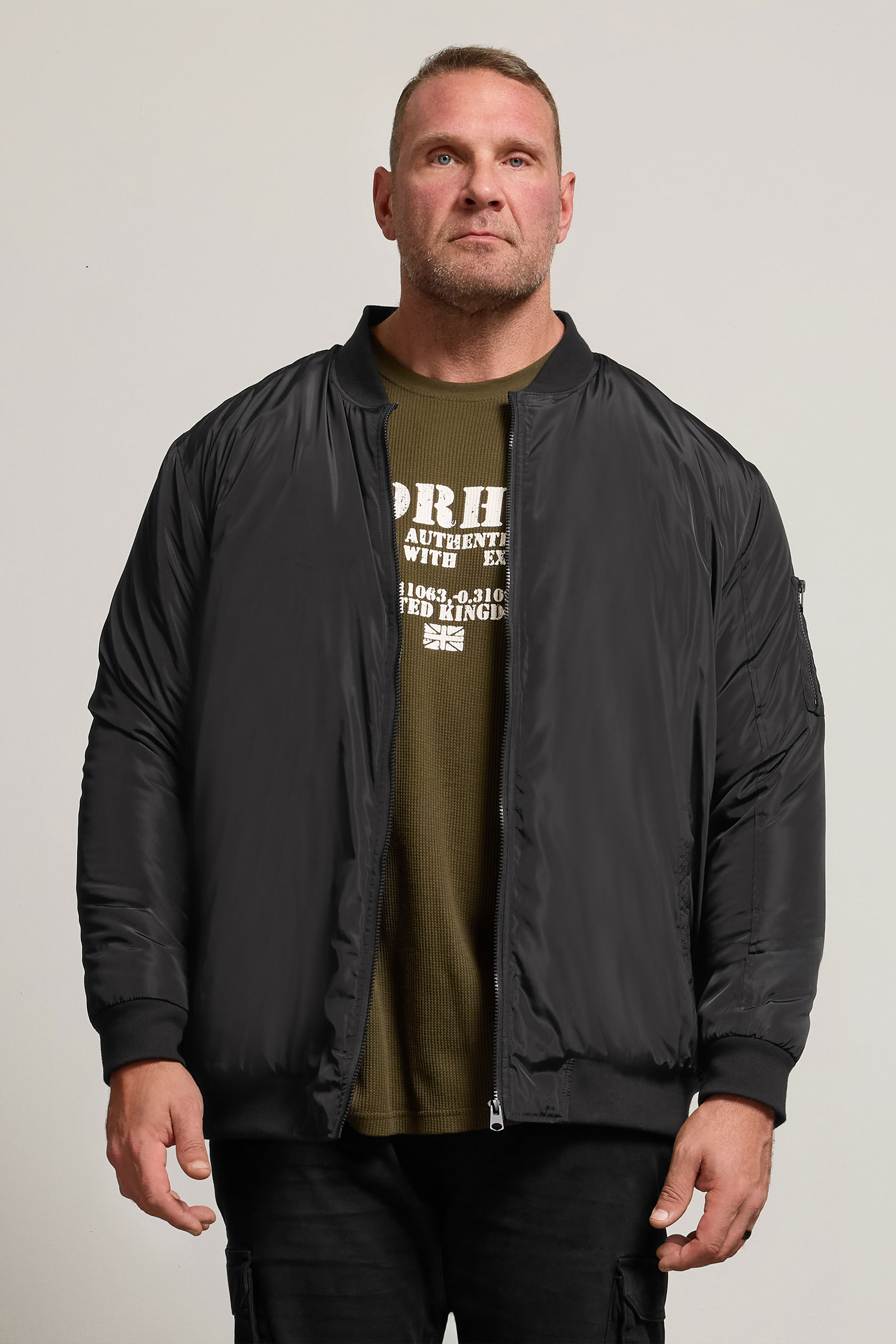  BadRhino Big & Tall Black Zip Through Bomber Jacket | BadRhino 1