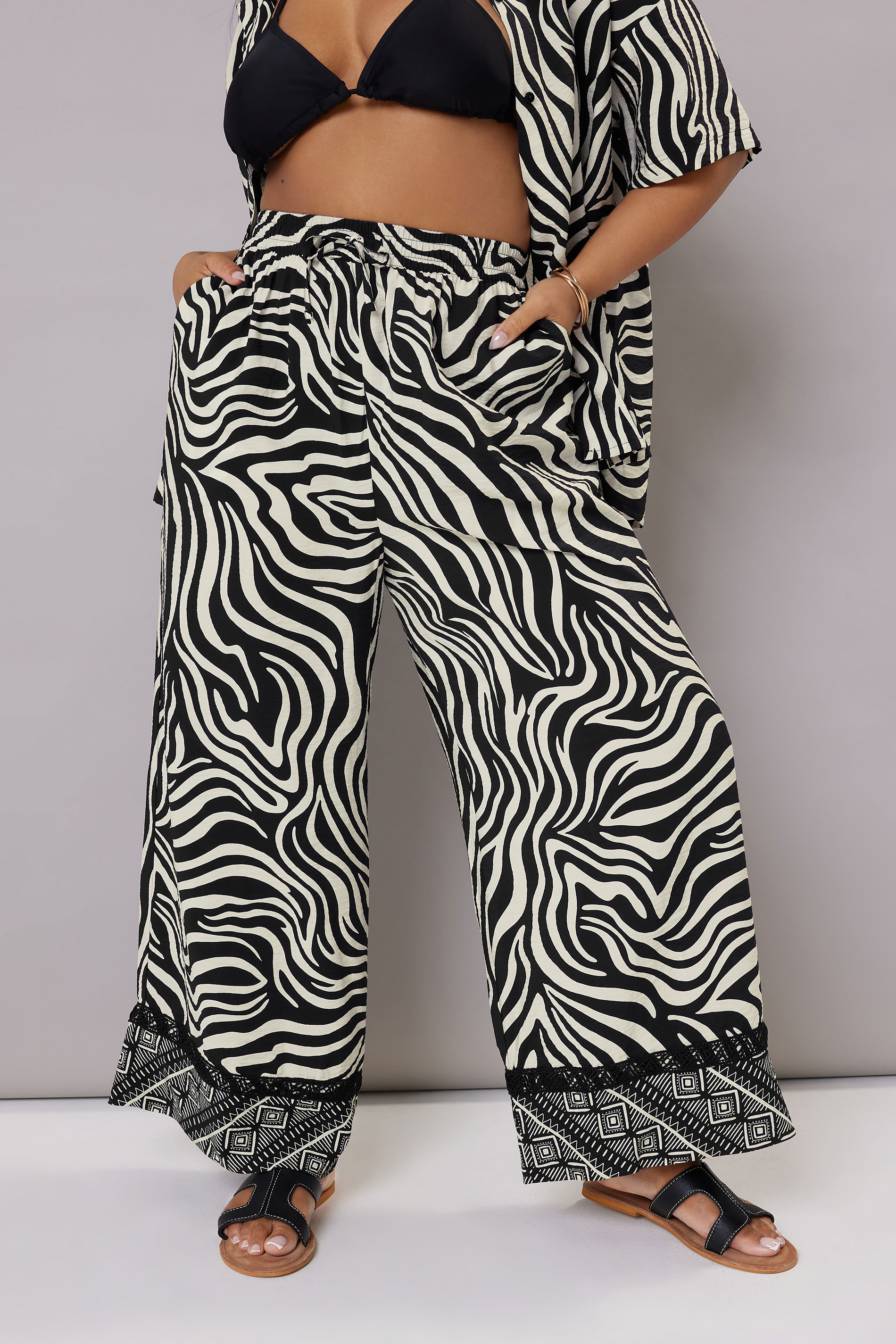 YOURS Plus Size Black & White Zebra Wide Leg Trousers | Yours Clothing 2