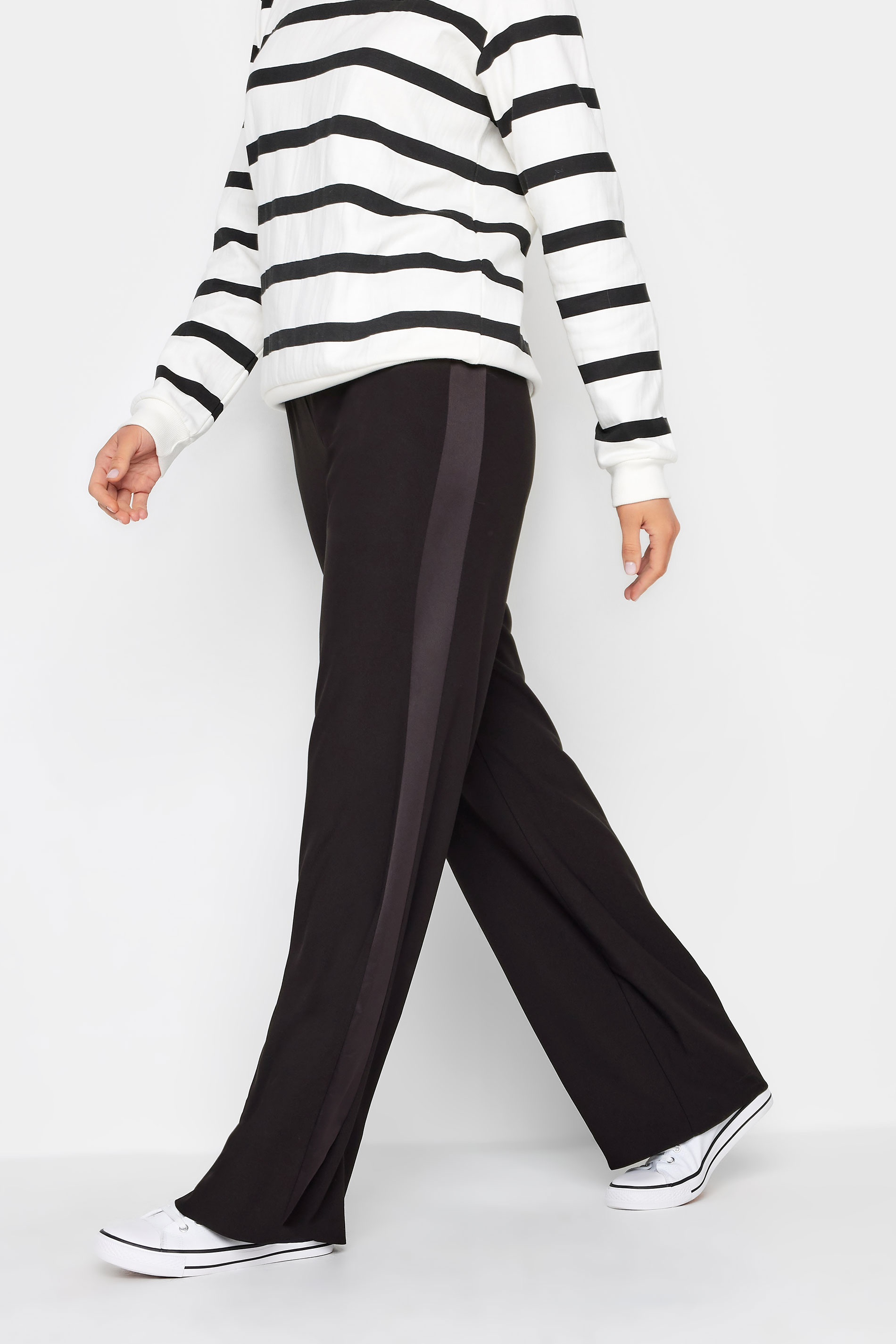LTS Tall Black Wide Leg Tuxedo Trousers | Long Tall Sally  3