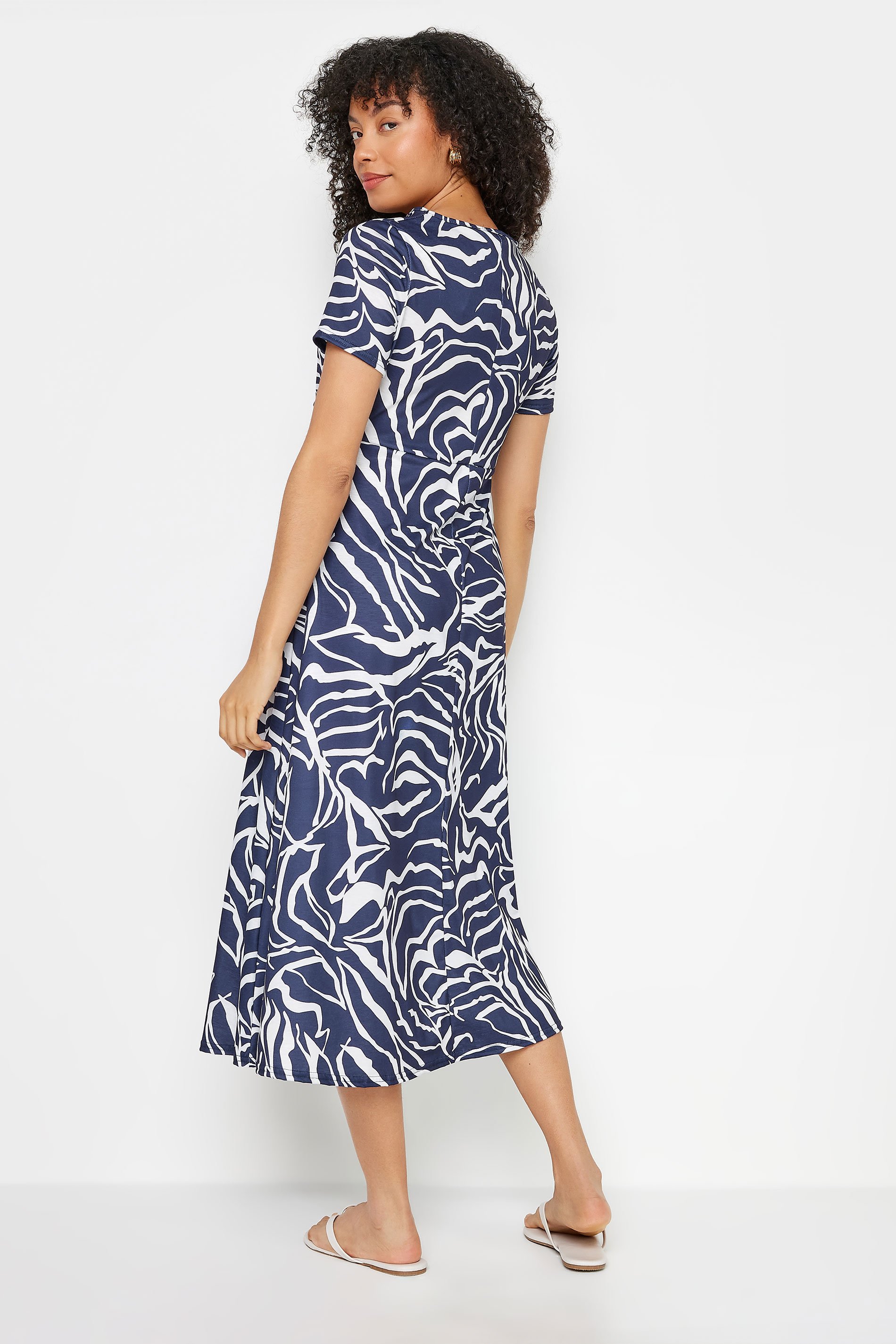 M&Co Navy Blue & White Abstract Print Short Sleeve Midi Dress | M&Co 3