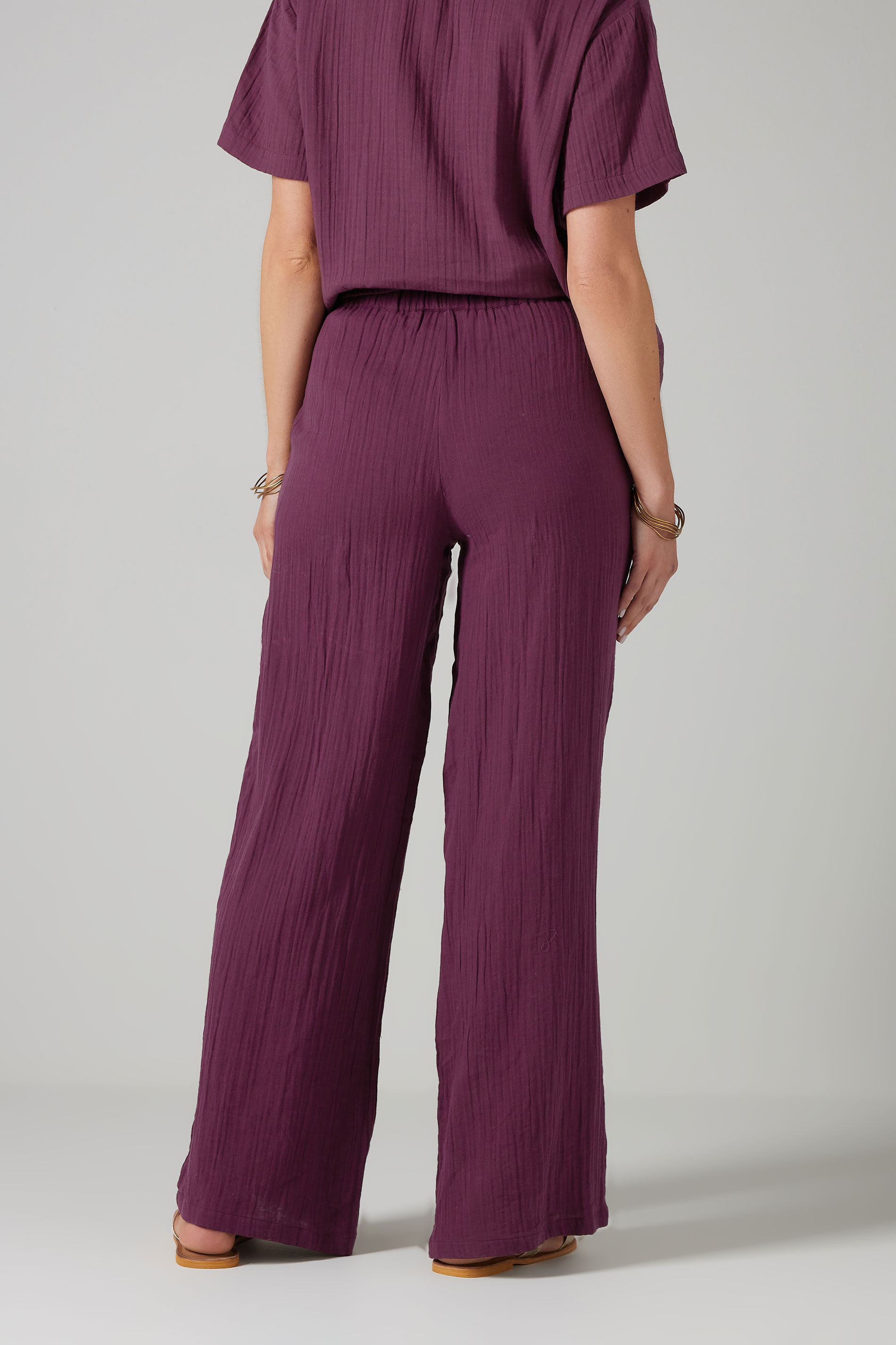 LTS Tall Dark Red Cotton Cheescloth Wide Leg Trousers | Long Tall Sally 2