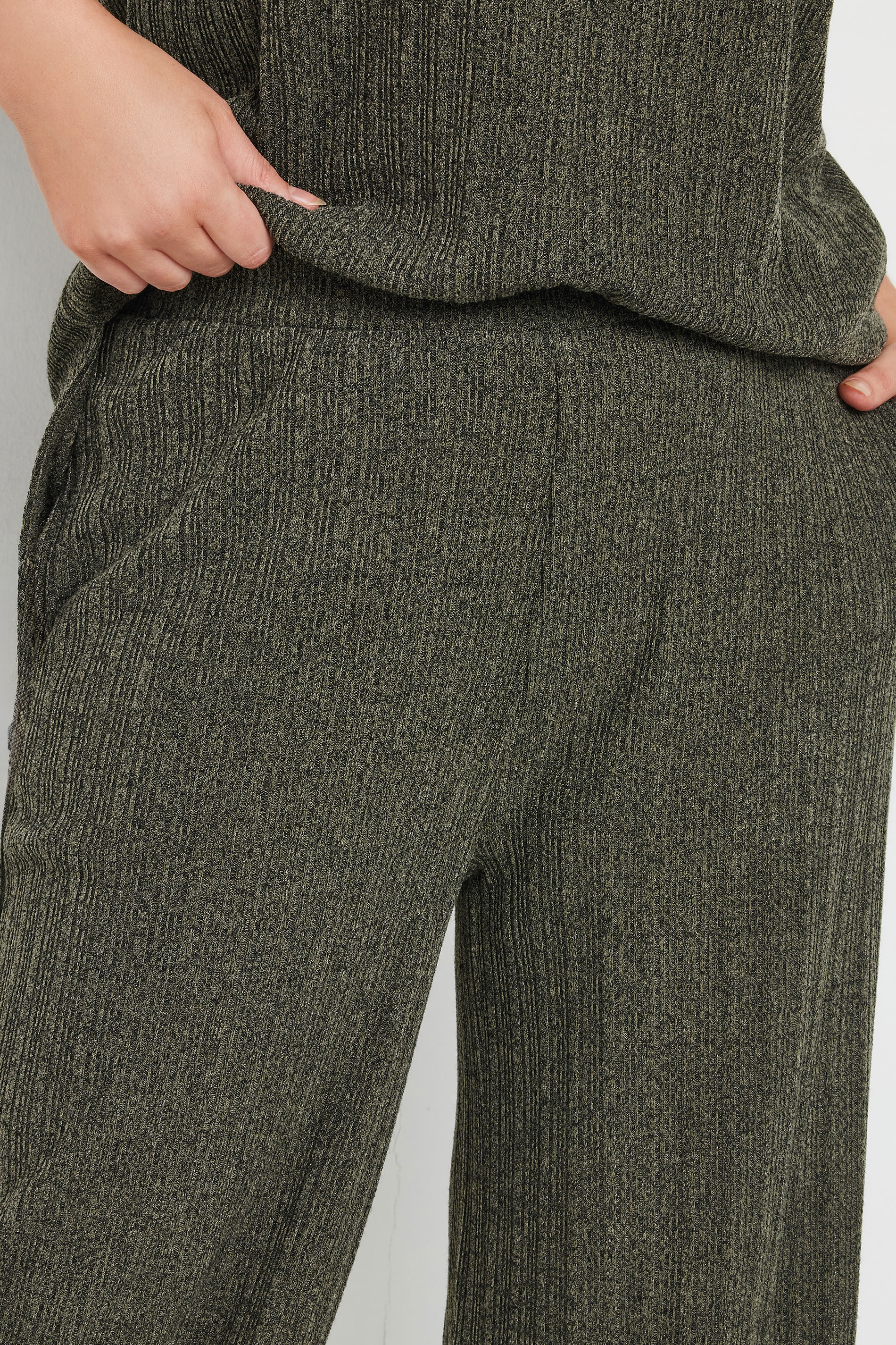 YOURS Plus Size Khaki Green Knitted Wide Leg Trousers | Yours Clothing 4