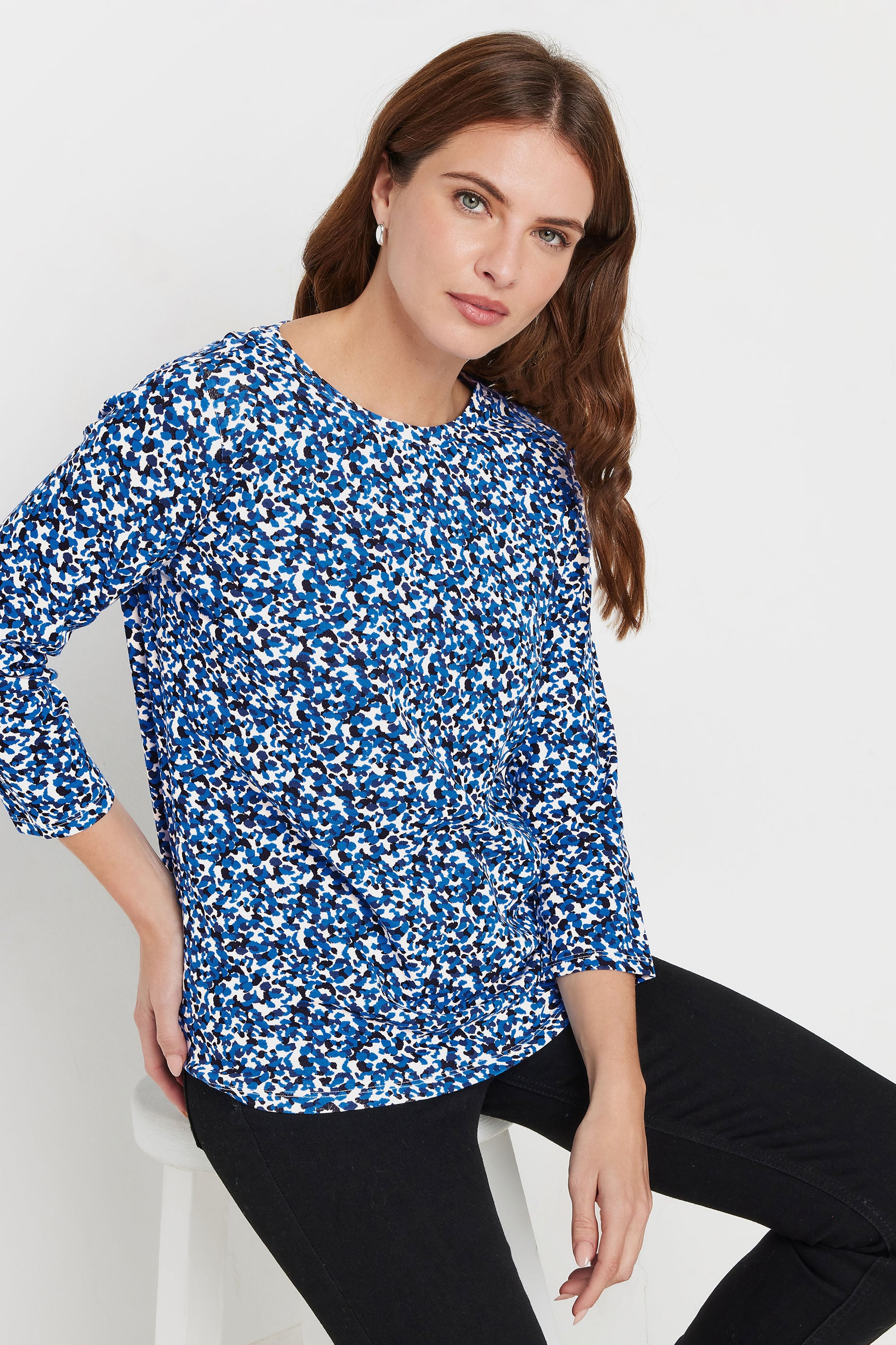 M&Co Blue Cotton Animal Print Slash Neck Top | M&Co 3