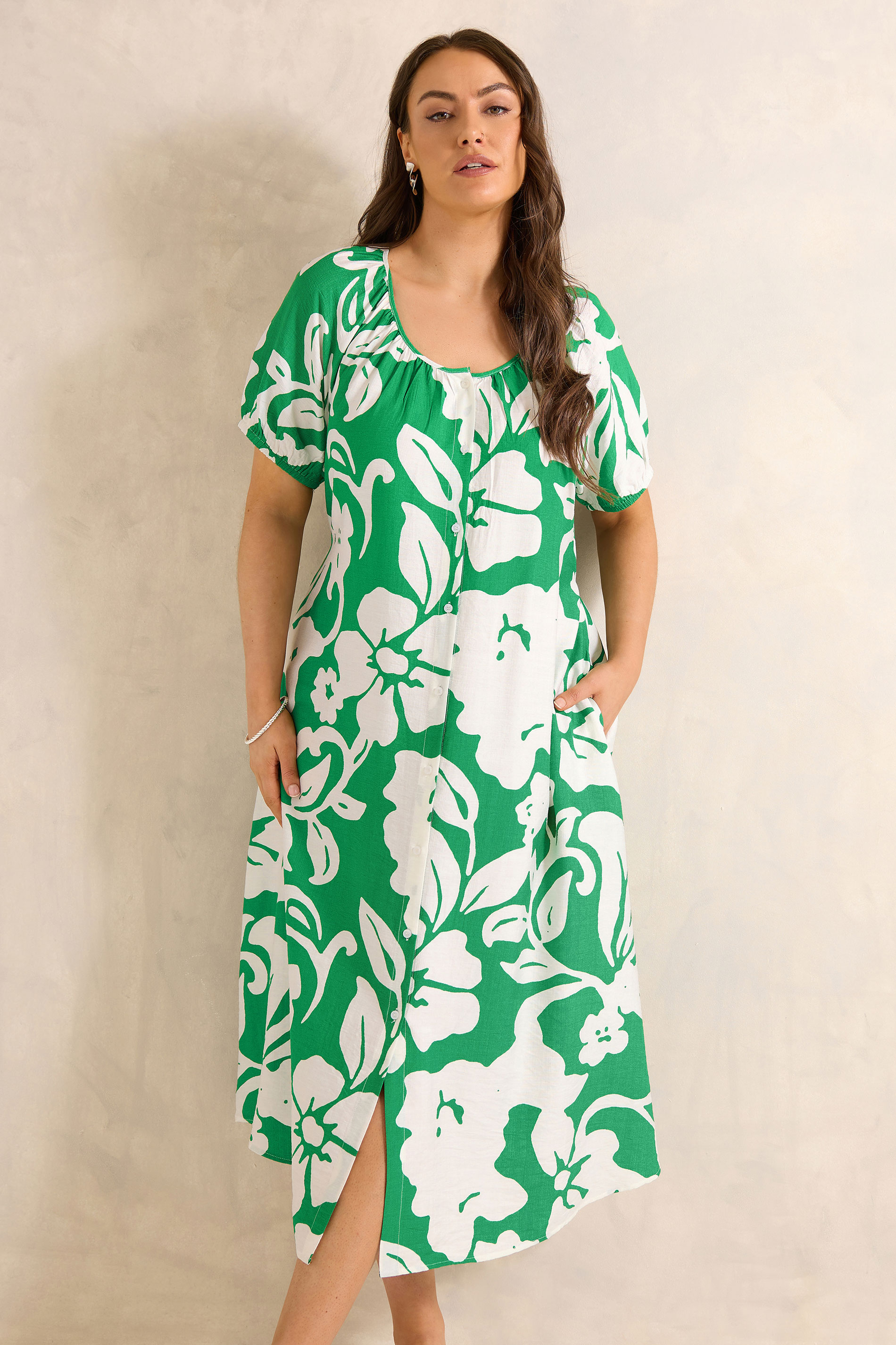 EVANS Plus Size Green Floral Swing Dress | Evans 3