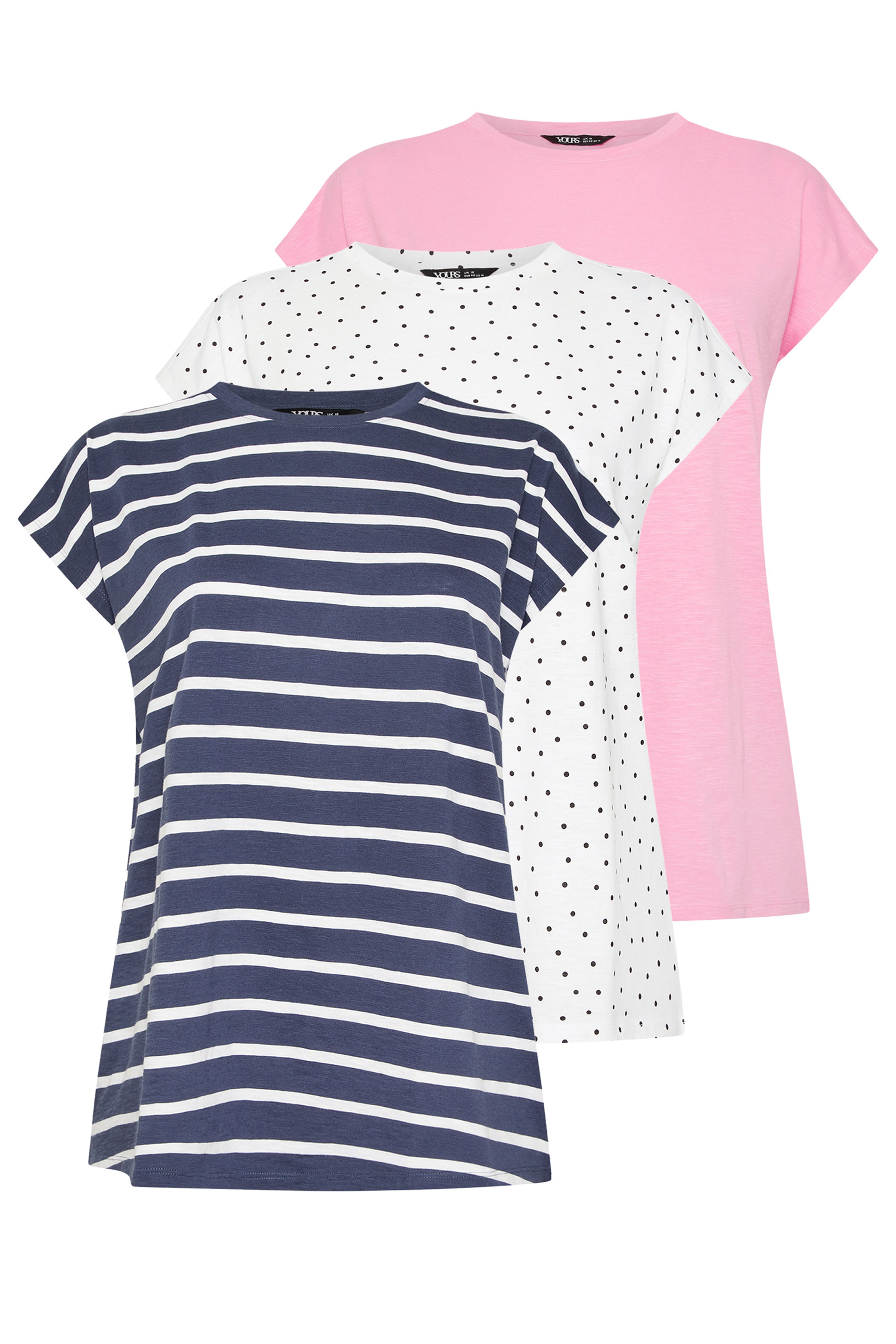 YOURS 3 PACK Plus Size Pink & White Grown-On Sleeves T-Shirts | Yours Clothing 9