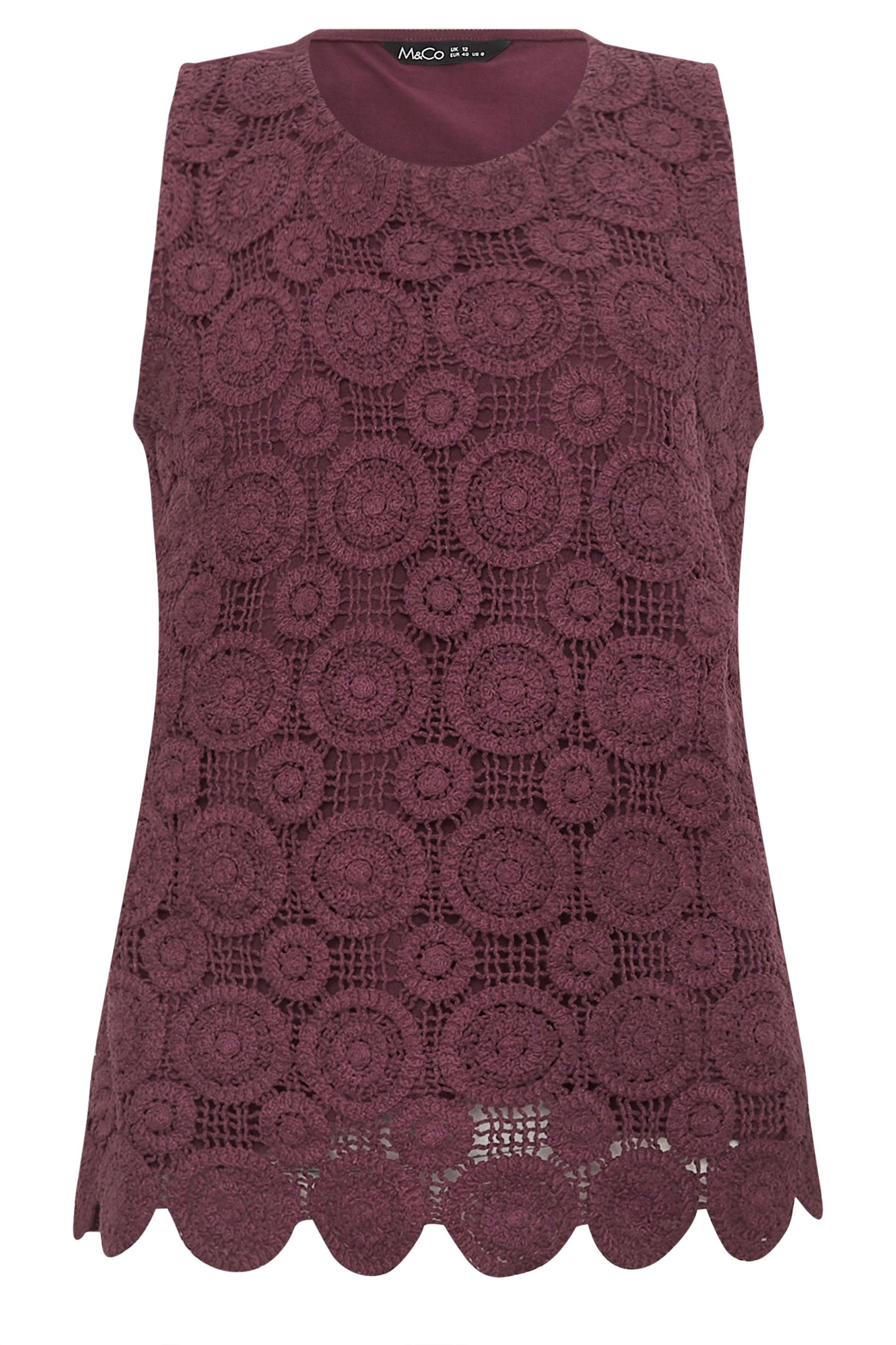 M&Co Berry Purple Crochet Cotton Vest Top | M&Co 5