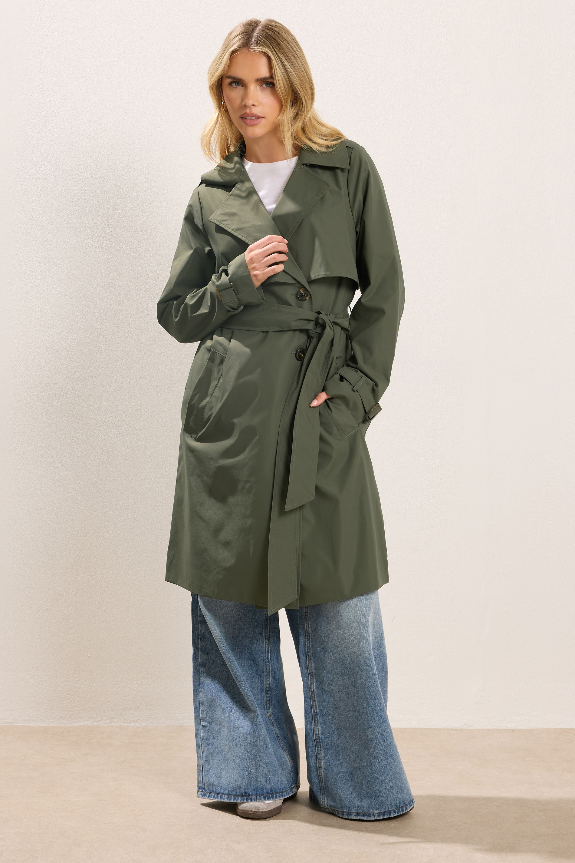 PixieGirl Petite Women's Khaki Green Trench Coat | PixieGirl 1