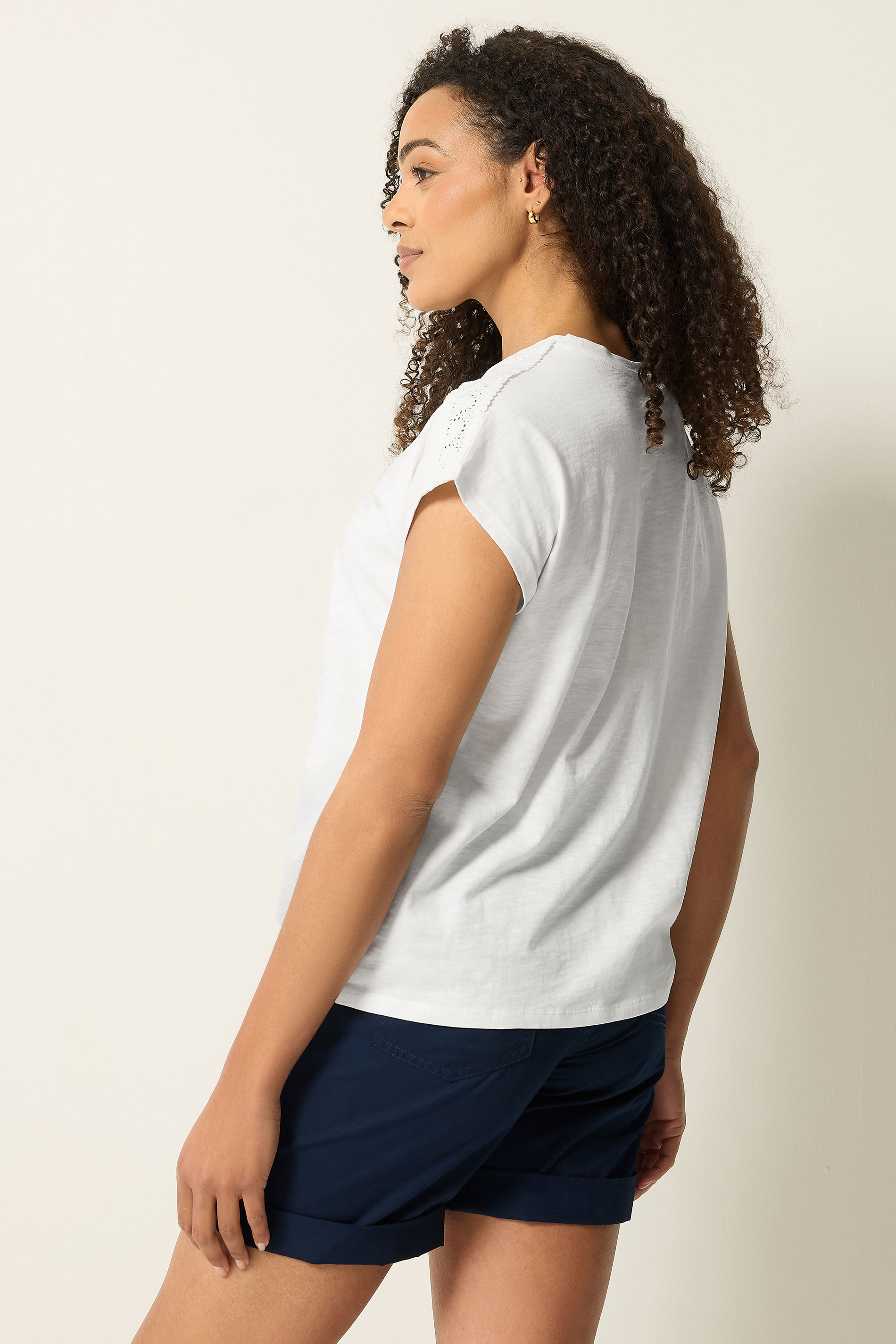 M&Co Ivory White Cotton Embroidered Tie Front T-Shirt | M&Co 2