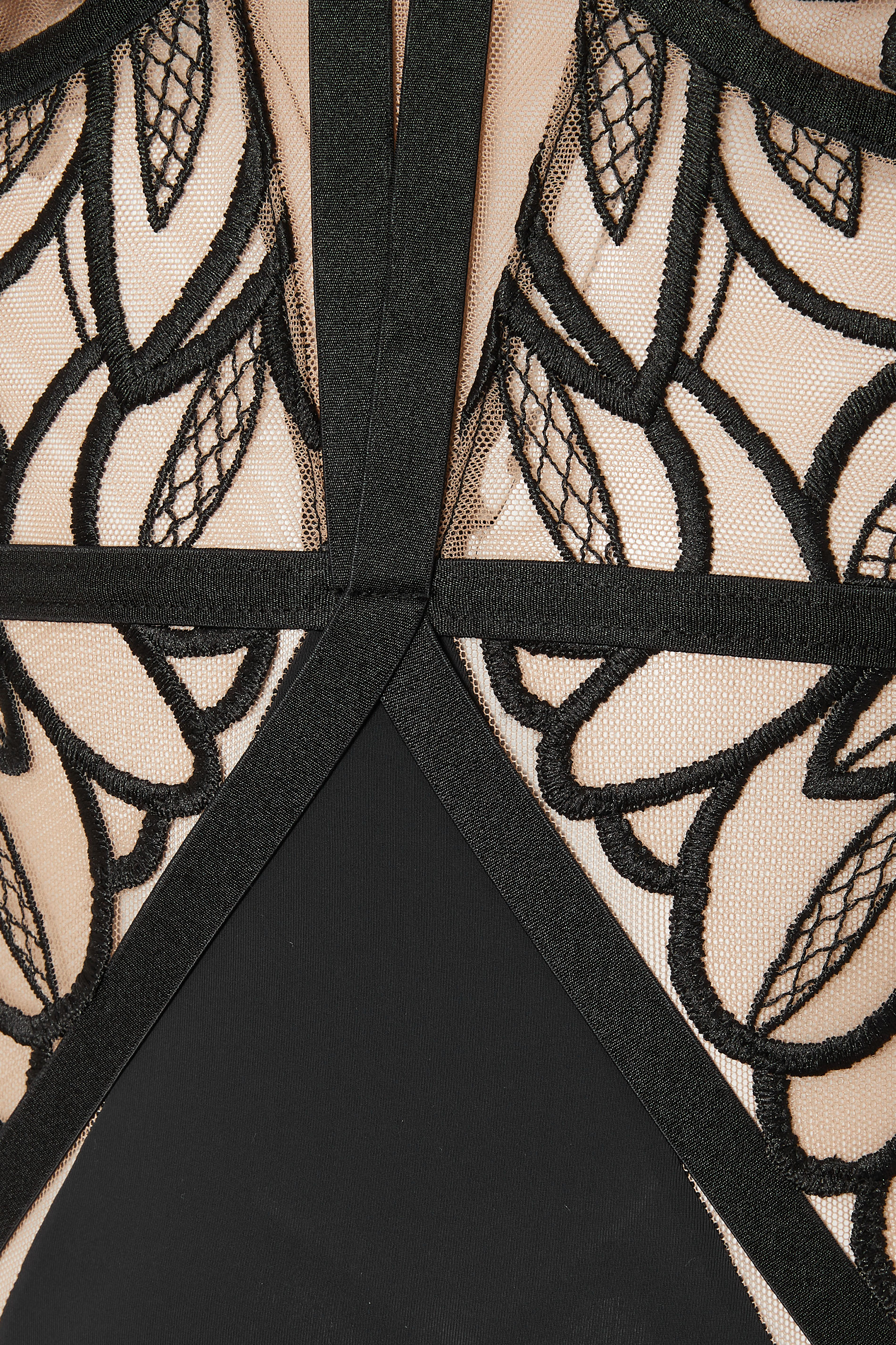 PLAYFUL PROMISES Plus Size Black Floral Embroidered Strappy Bodysuit | Yours Clothing 7