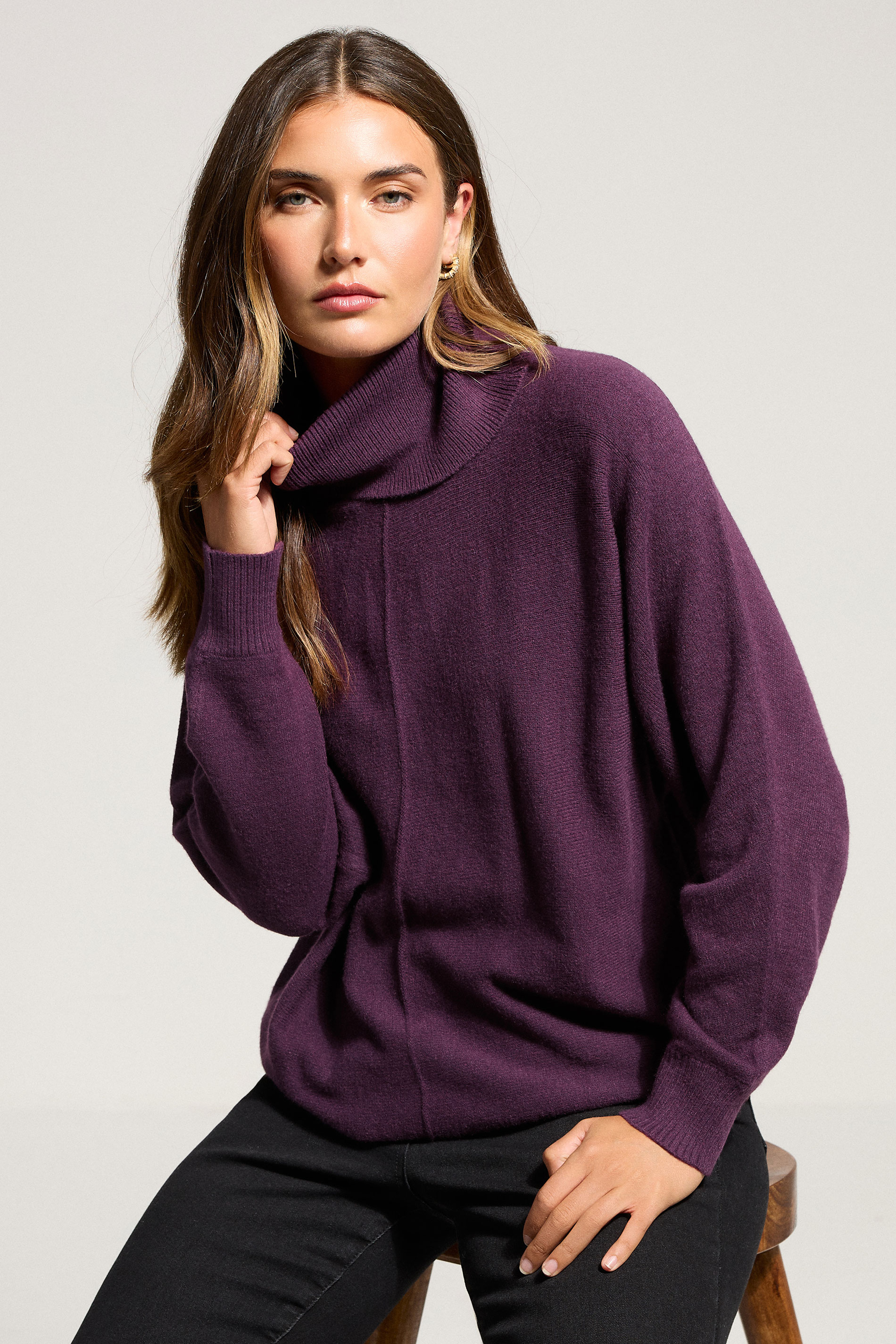 LTS Tall Purple Batwing Roll Neck Jumper | Long Tall Sally 3