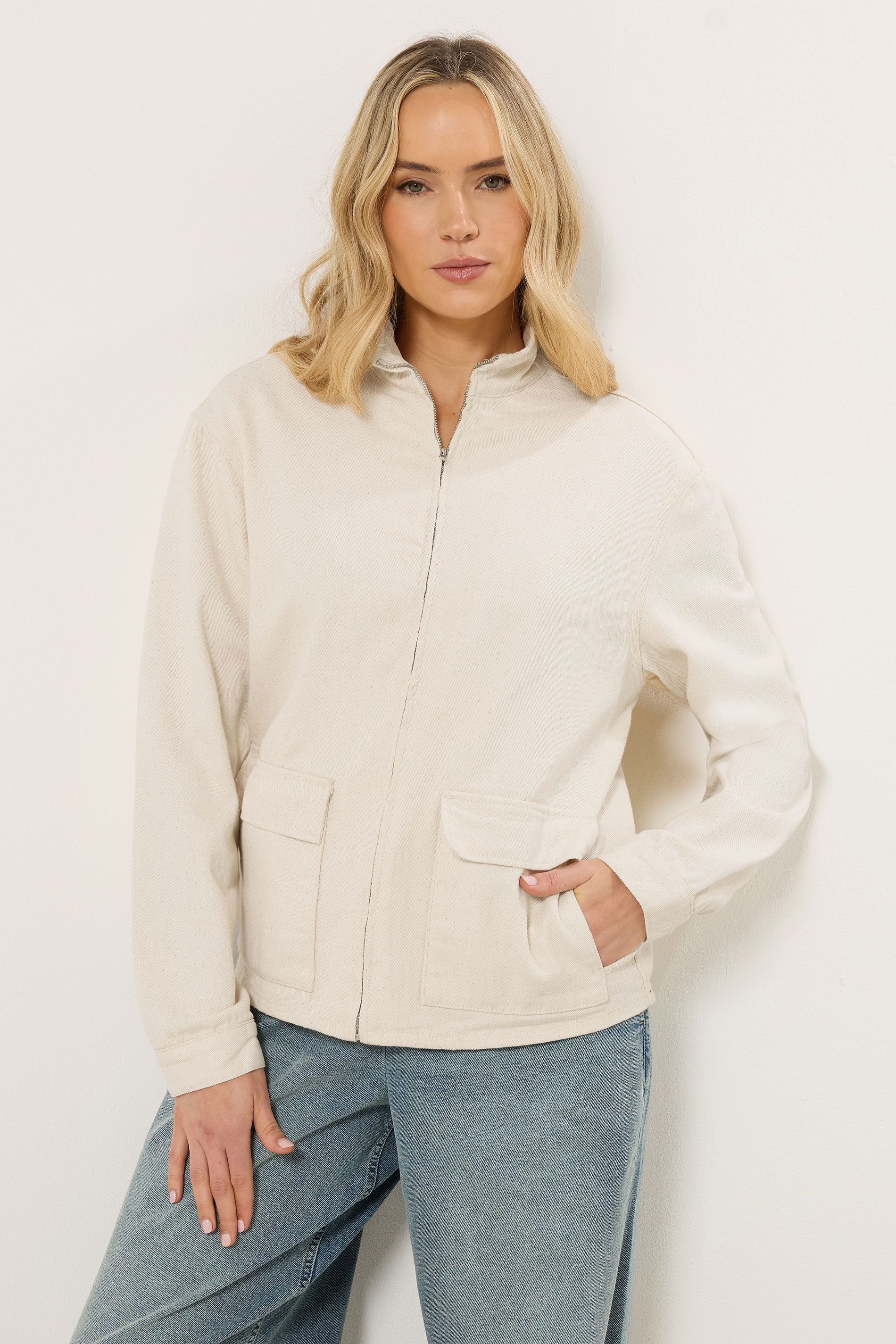LTS Tall Women's Cream Funnel Neck Jacket | Long Tall Sally 1