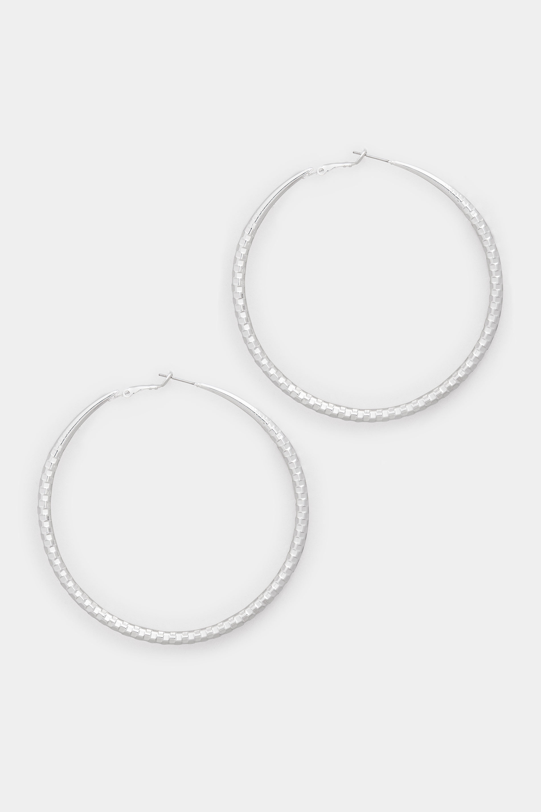 Silver Tone Textured Large Hoop Earrings | Yours Clothing 3