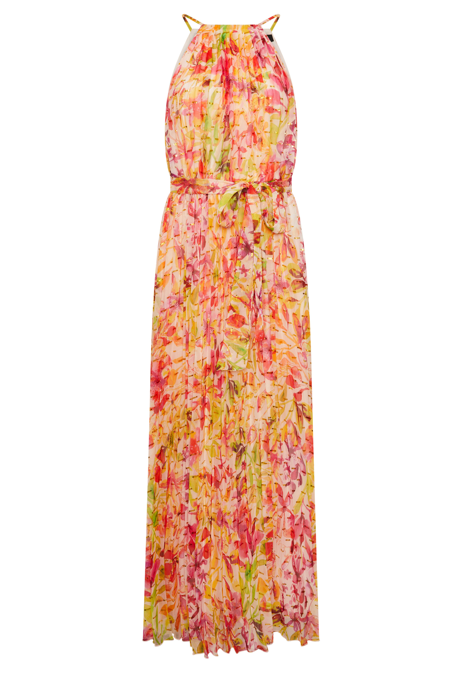 STAR Yellow Floral Metallic Pleated Dress | StarByJM 5