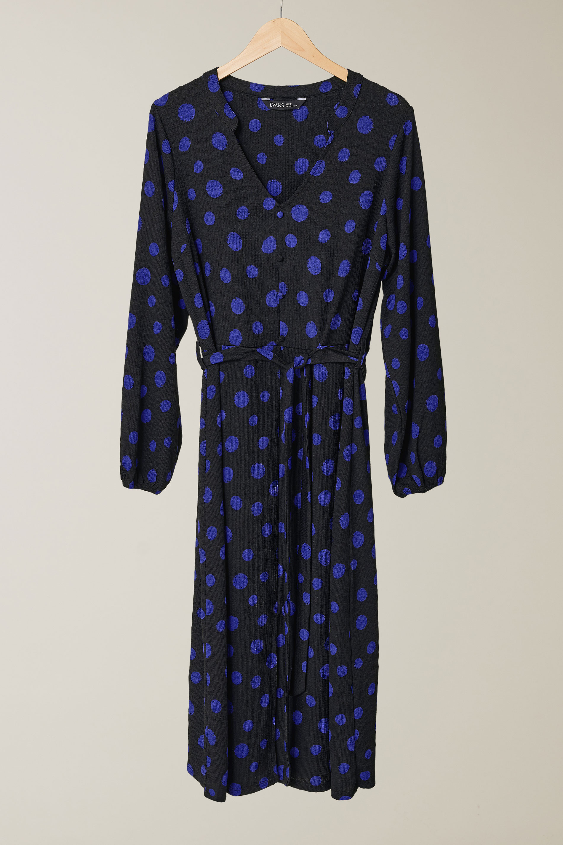 EVANS Plus Size Black & Blue Spot Print Split Front Dress | Yours Clothing  5