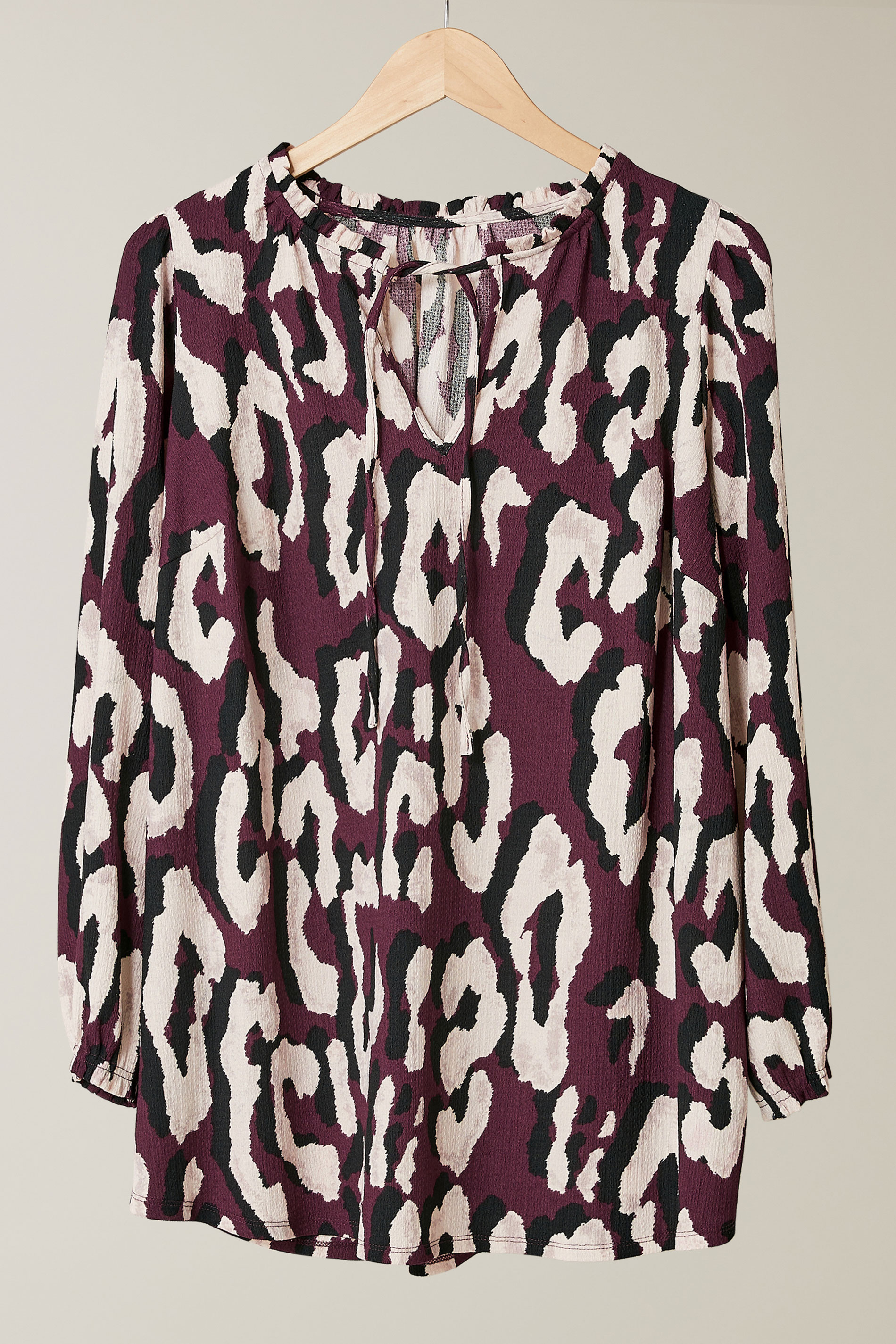 EVANS Plus Size Burgundy Red Animal Print Crepe Tie Neck Blouse | Evans 6