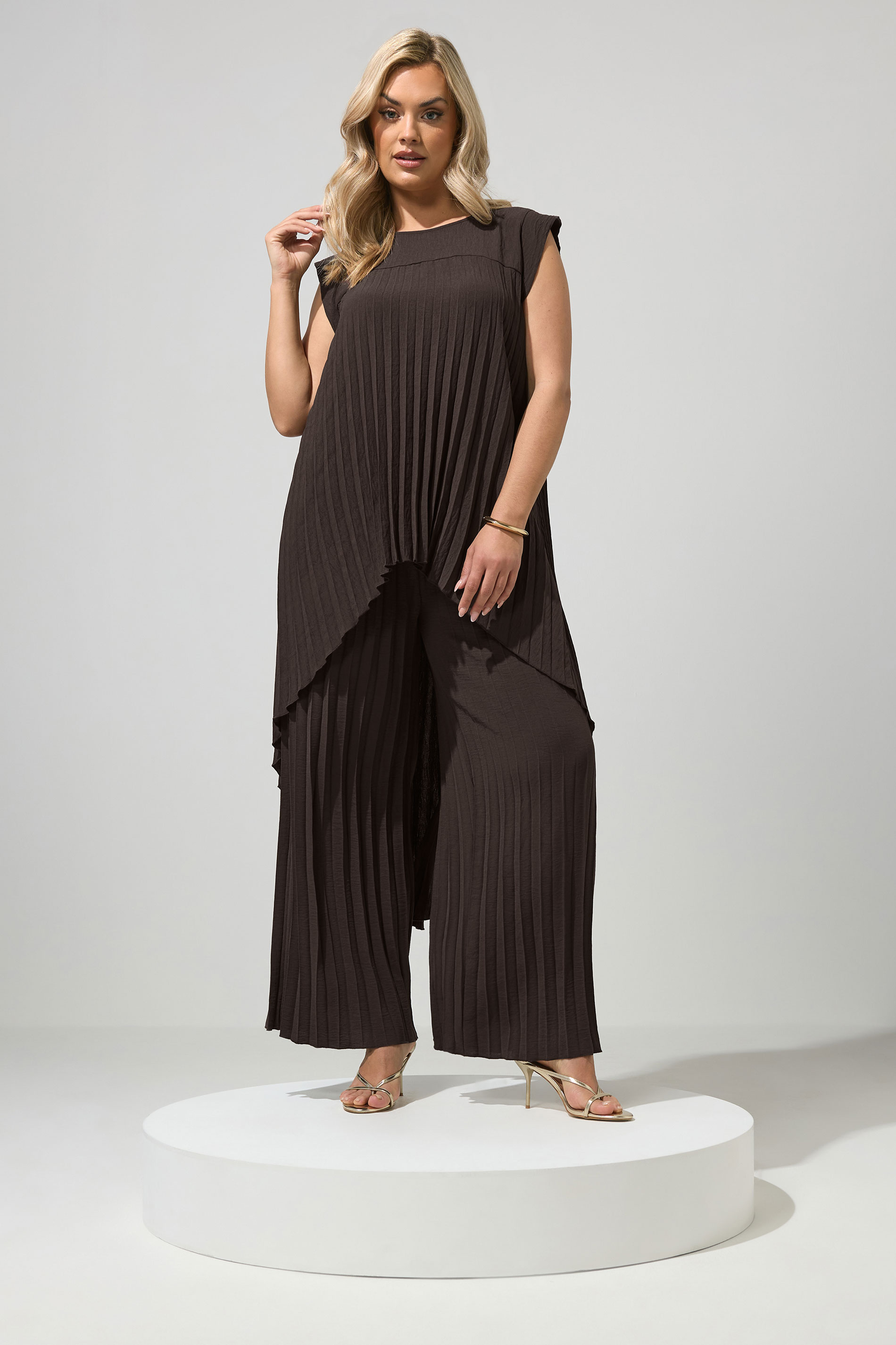 YOURS LONDON Plus Size Chocolate Brown Pleated Trousers | Yours Clothing 3