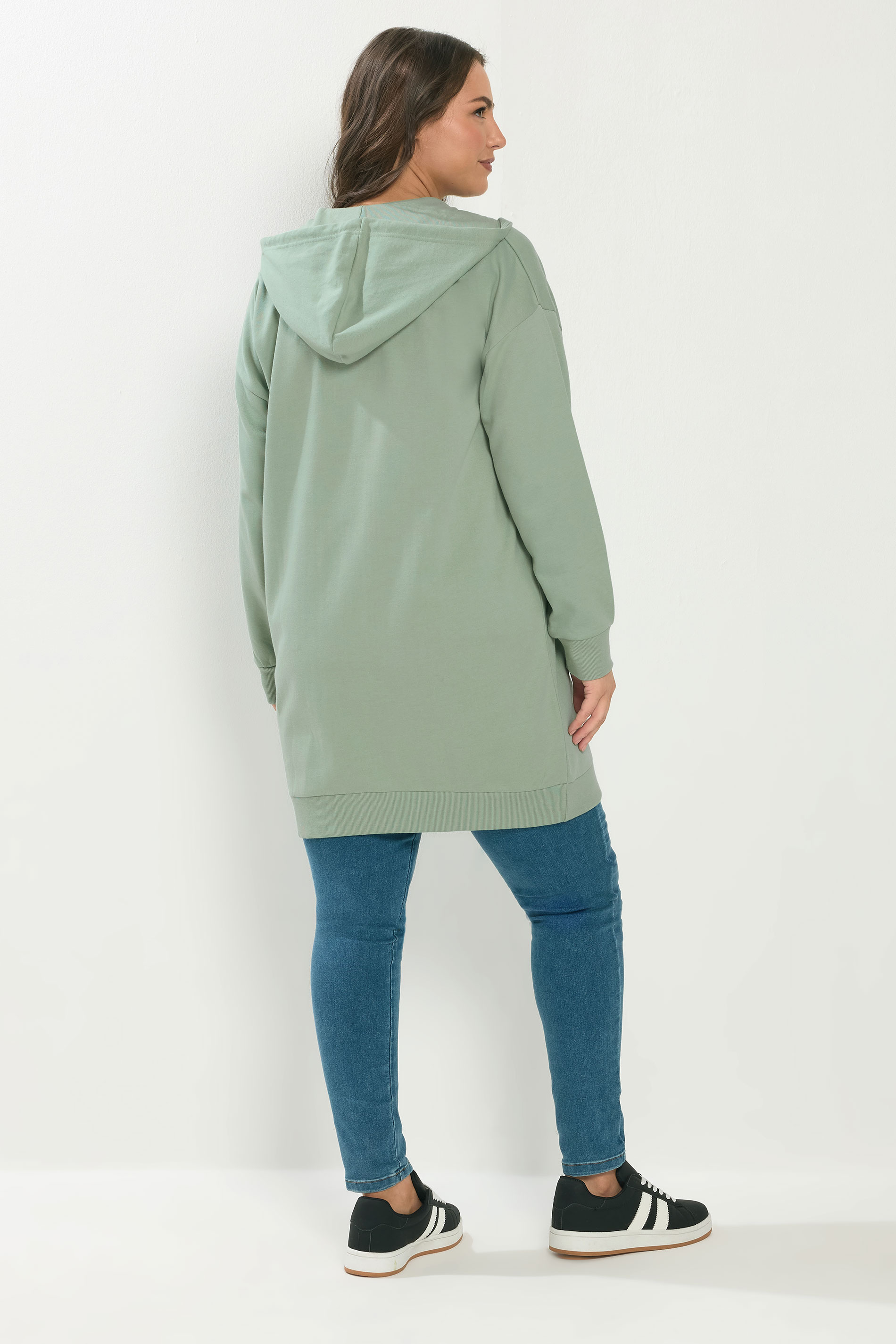 YOURS Plus Size Sage Green Longline Zip Hoodie | Yours Clothing 2